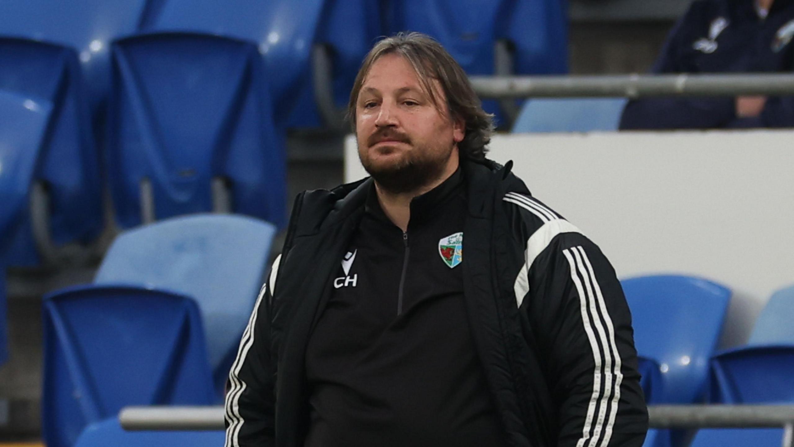 TNS manager Craig Harrison during their friendly against Cardiff City in 2021.