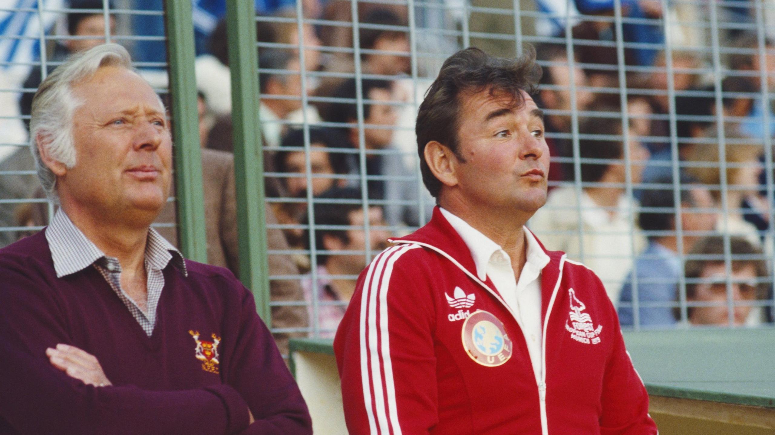 Nottingham Forest manager Brian Clough (right) and assistant Peter Taylor