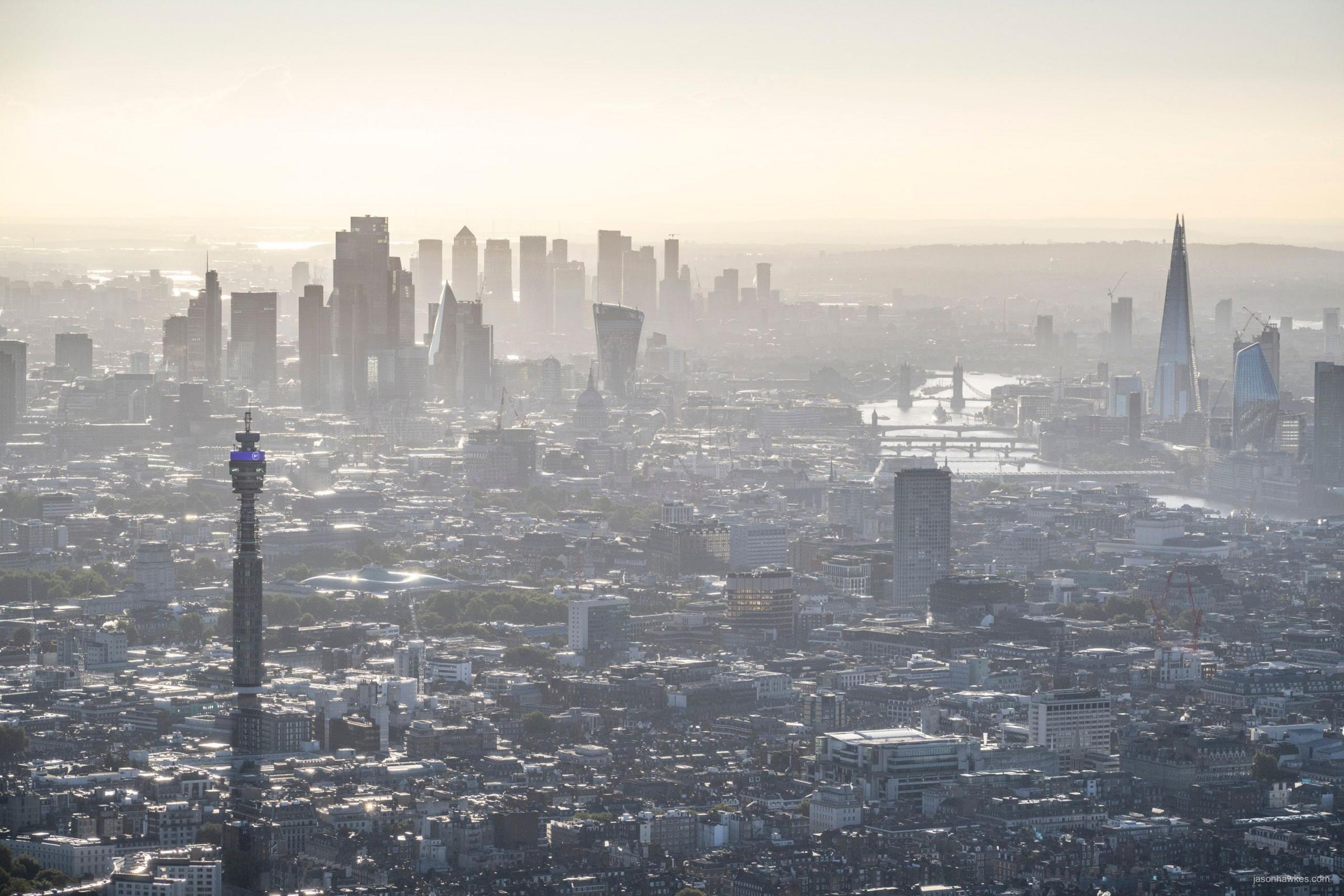 City of London skyline bathed in sunshine 