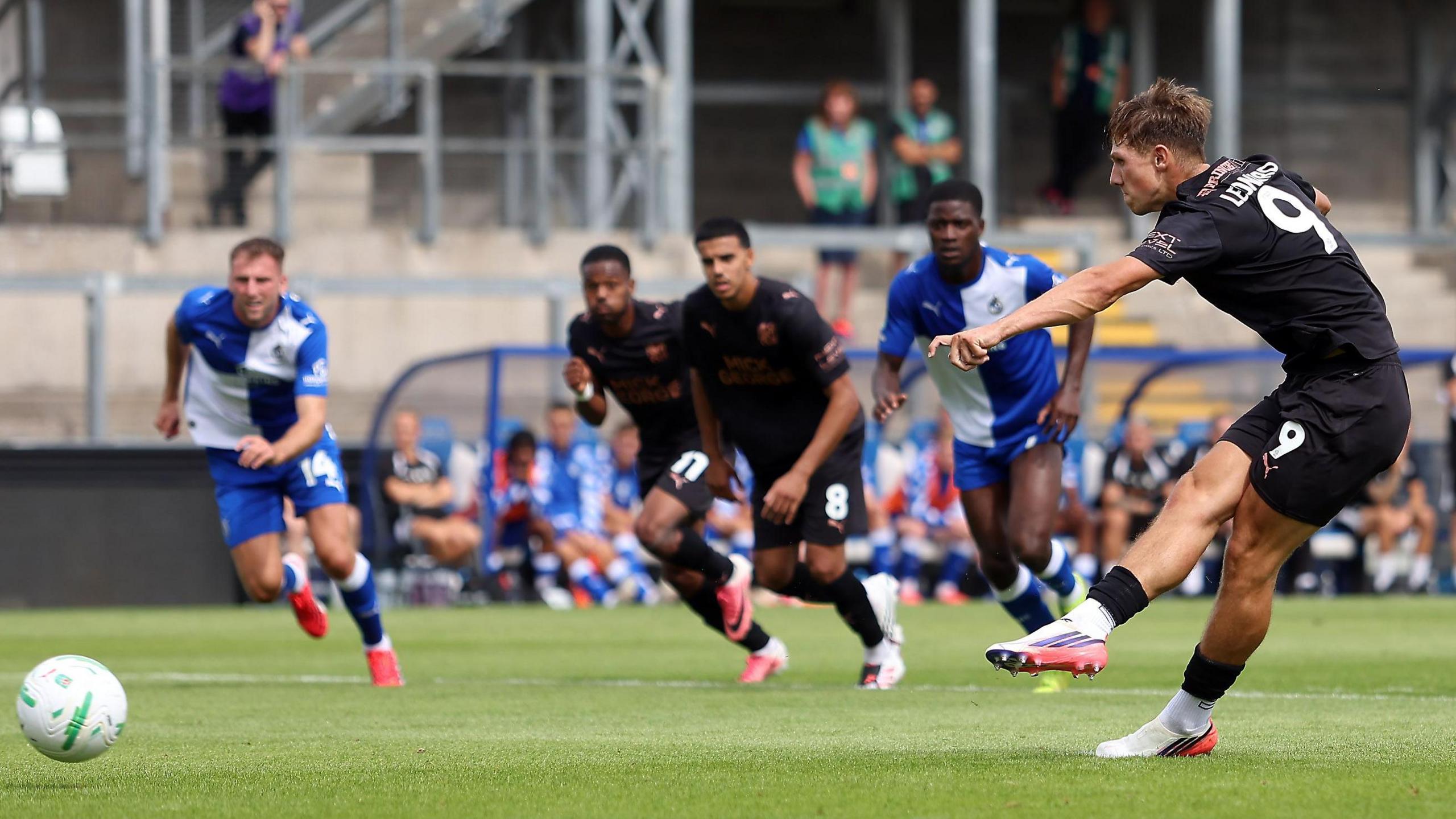 Harry Leonard scores with his right foot against Bristol Rovers
