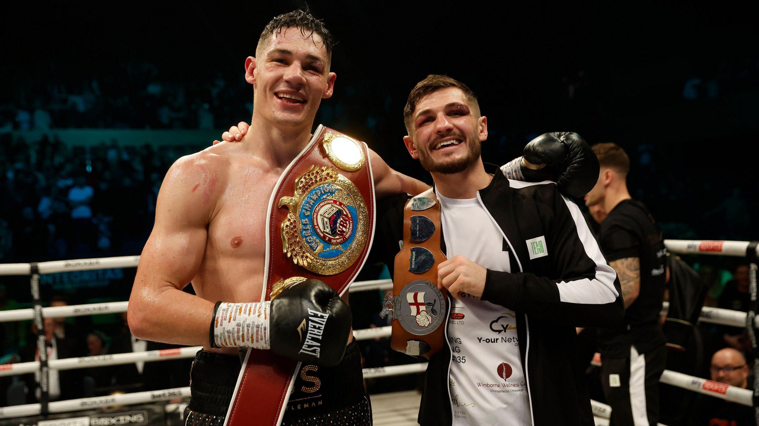 Chris Billam-Smith and Lee Cutler pose for a photo after both winning on the same card at Bournemouth International Centre.