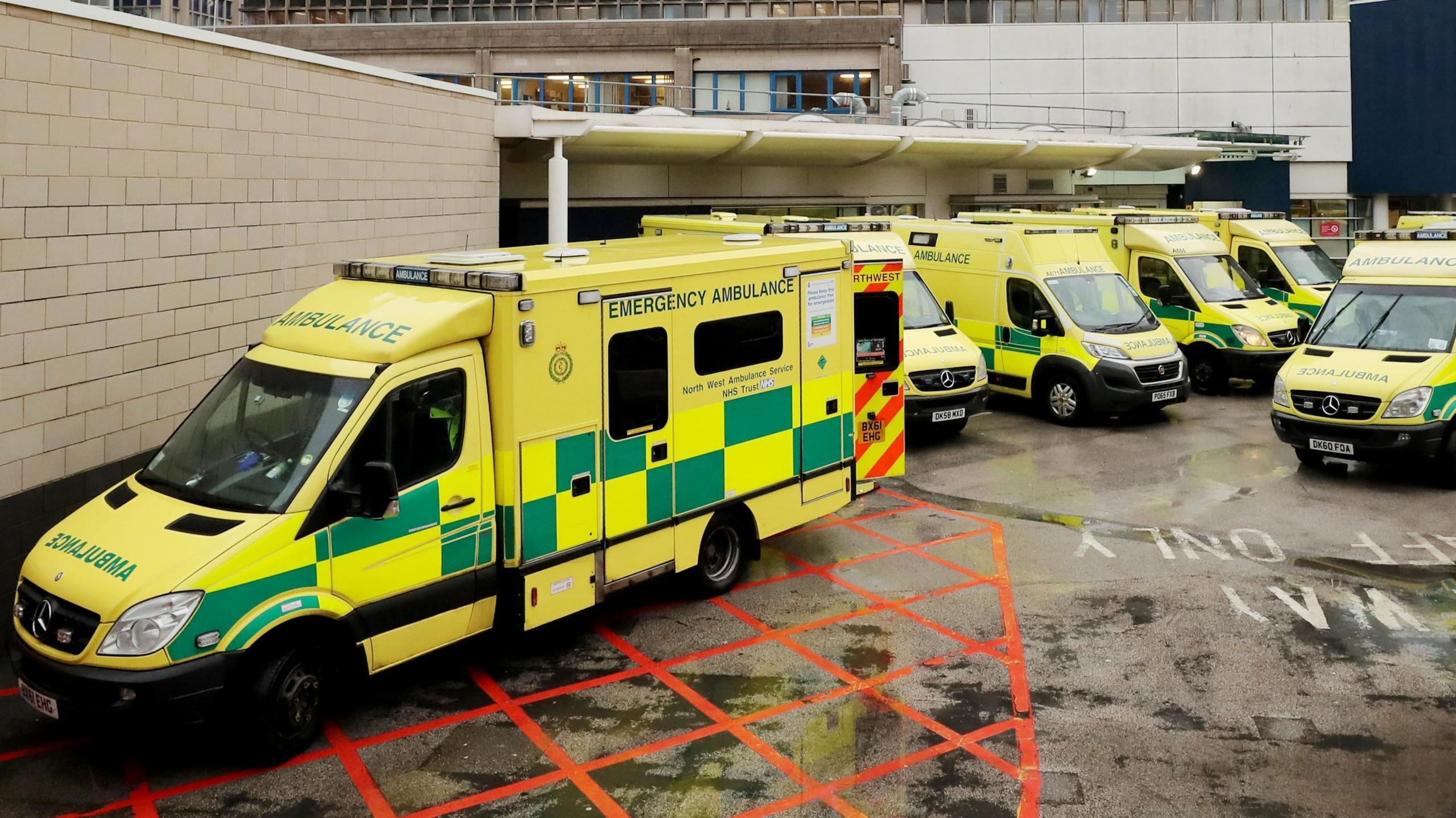 Ambulances outside the Accident and Emergency Department of the Royal Liverpool University Hospital.