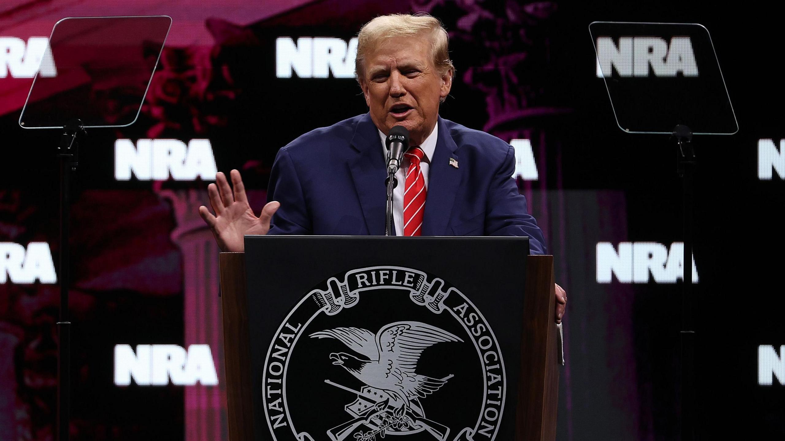 Former US President Donald Trump speaks during an NRA meeting on May 18, 2024 in Dallas, Texas.