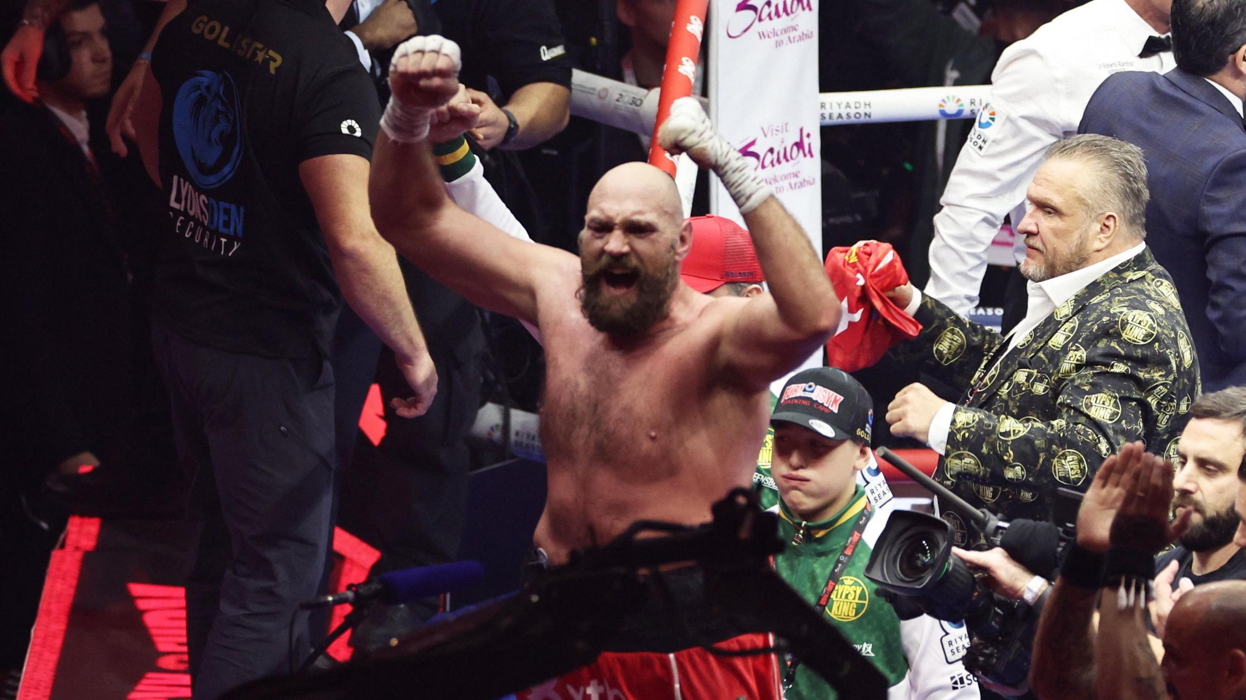 Tyson Fury celebrates