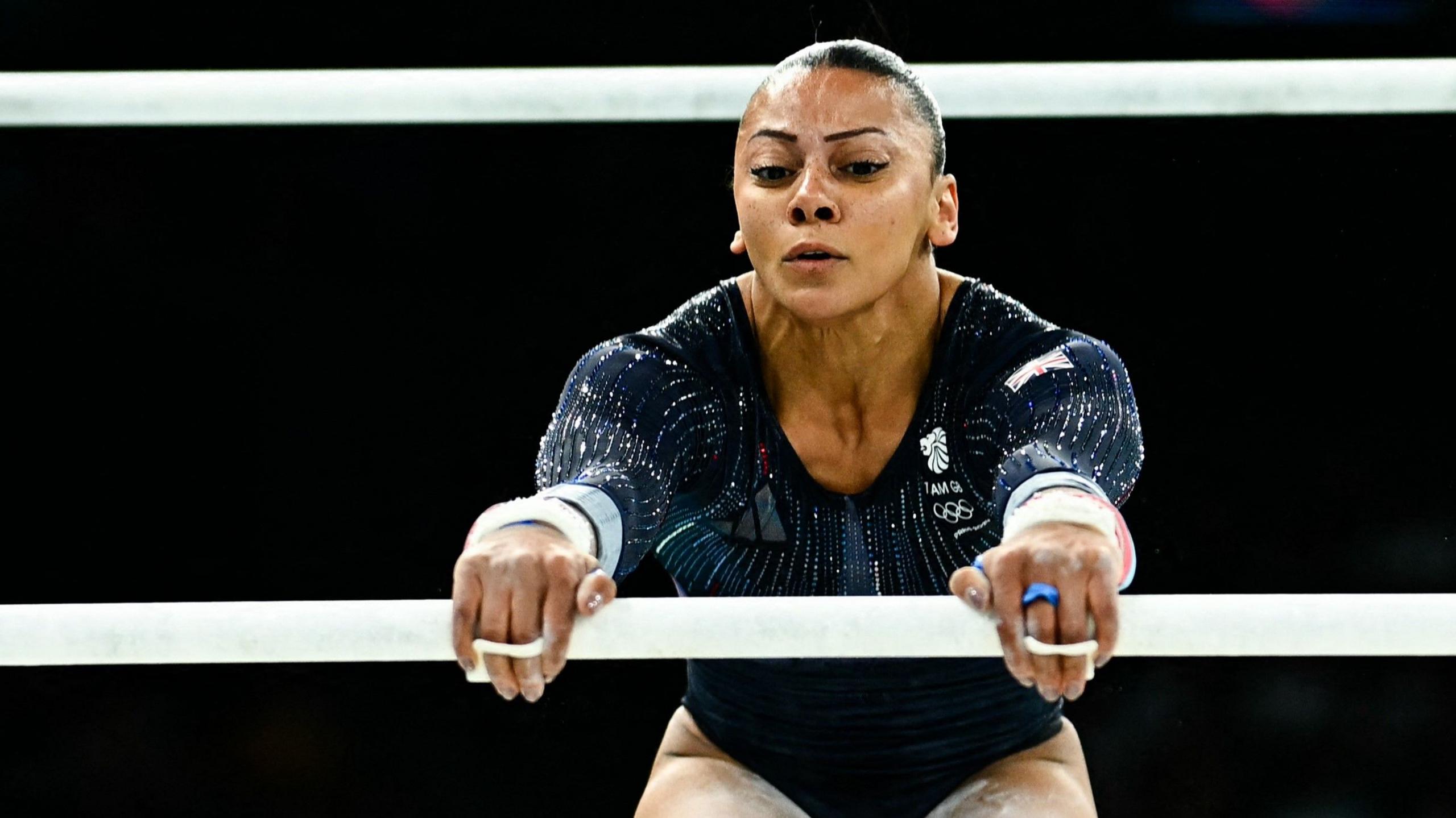 Becky Downie during her uneven bars routine