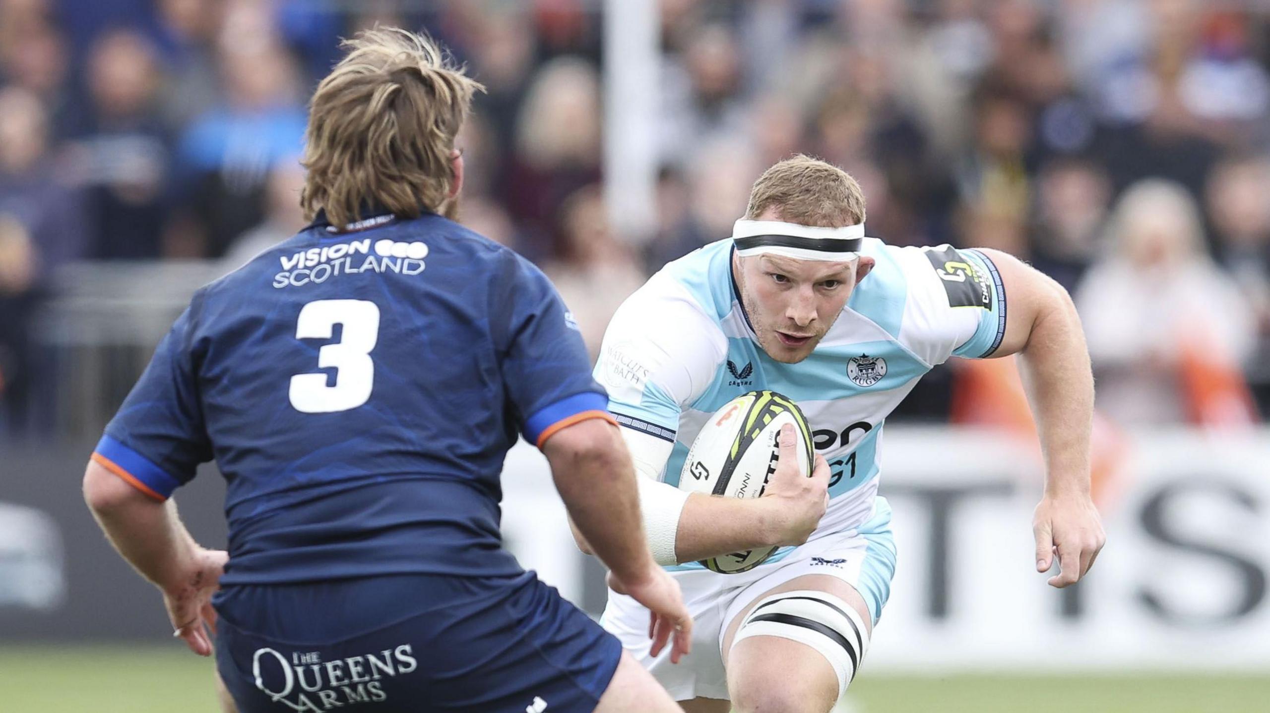 Sam Underhill (right) running with the ball preparing for a tackle during the Challenge Cup win against Edinburgh