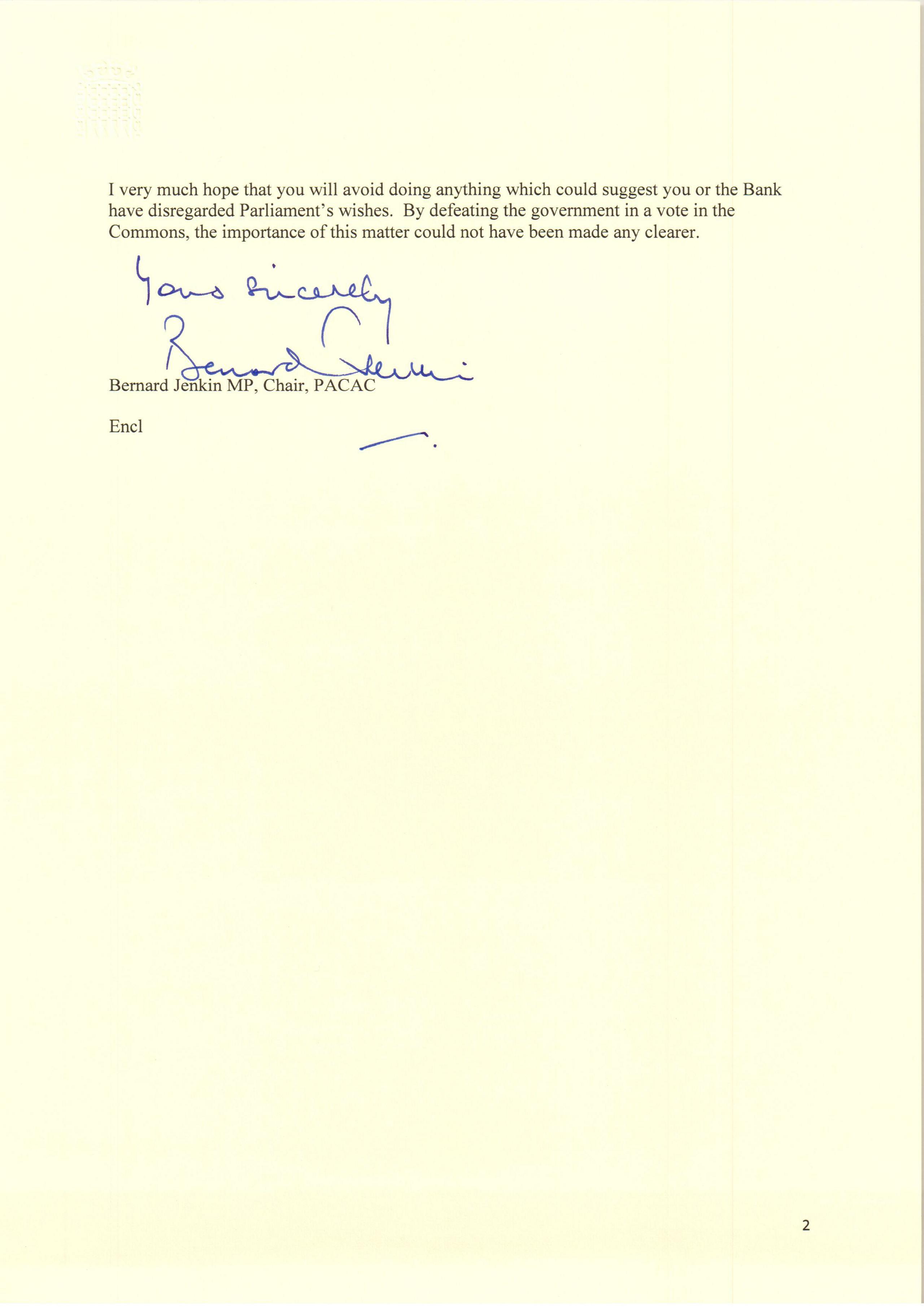 Bernard Jenkin letter to Carney