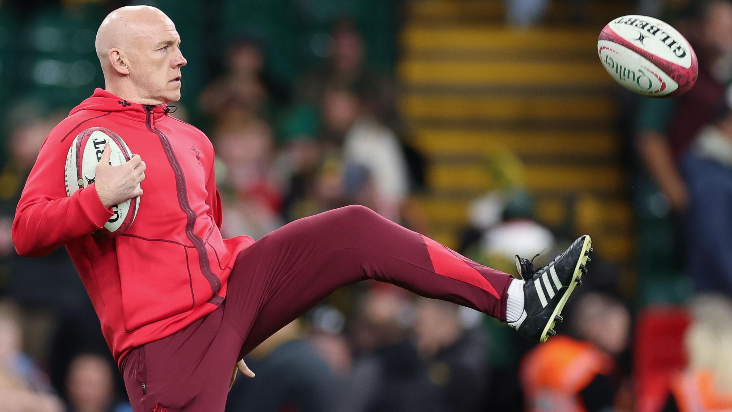 Steve Tandy kicks a ball during Wales' warm-up before defeat to South Africa 