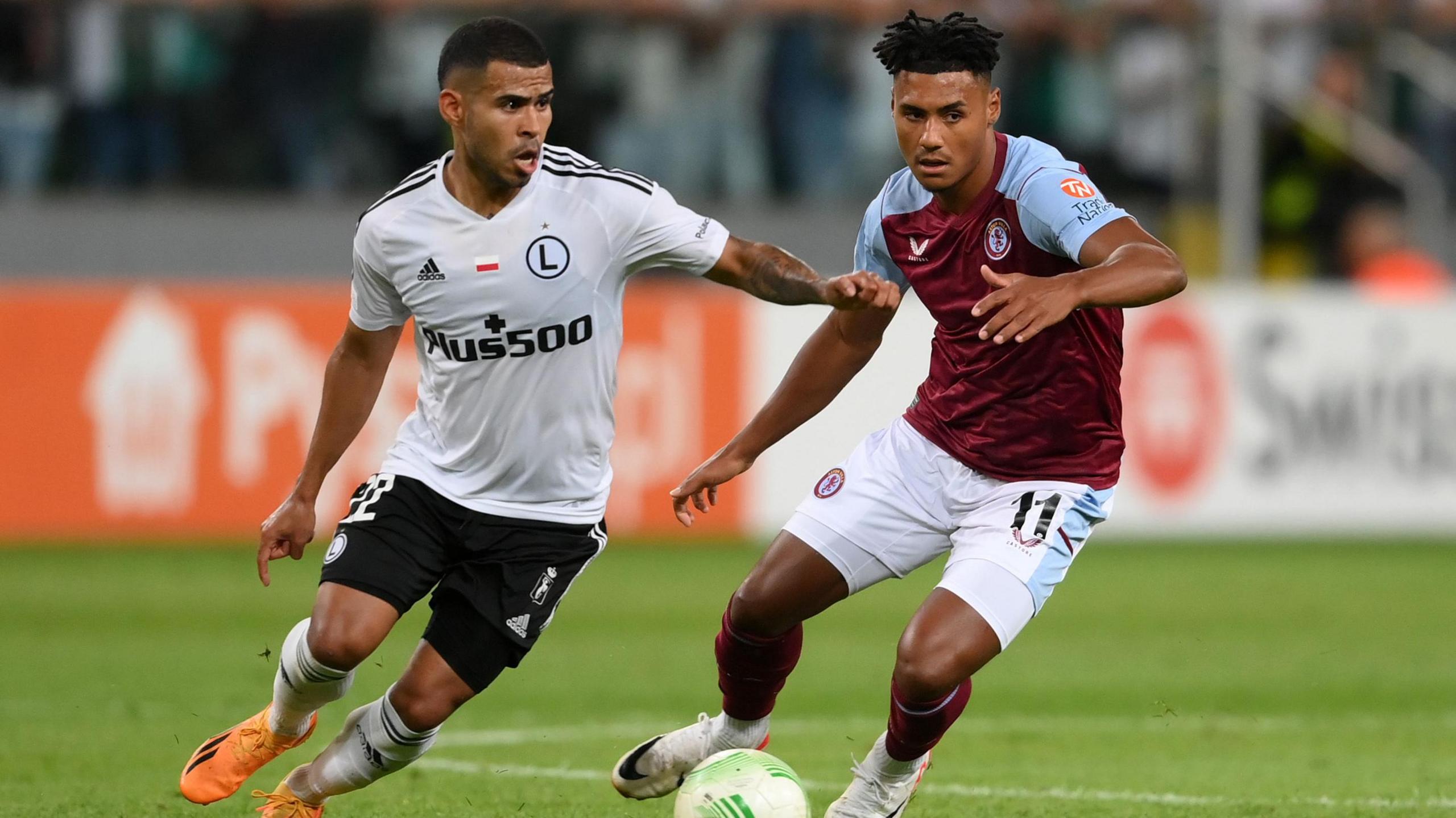 Legia Warsaw's Juergen Elitim in action against Aston Villa's Ollie Watkins in last season's Europa Conference League