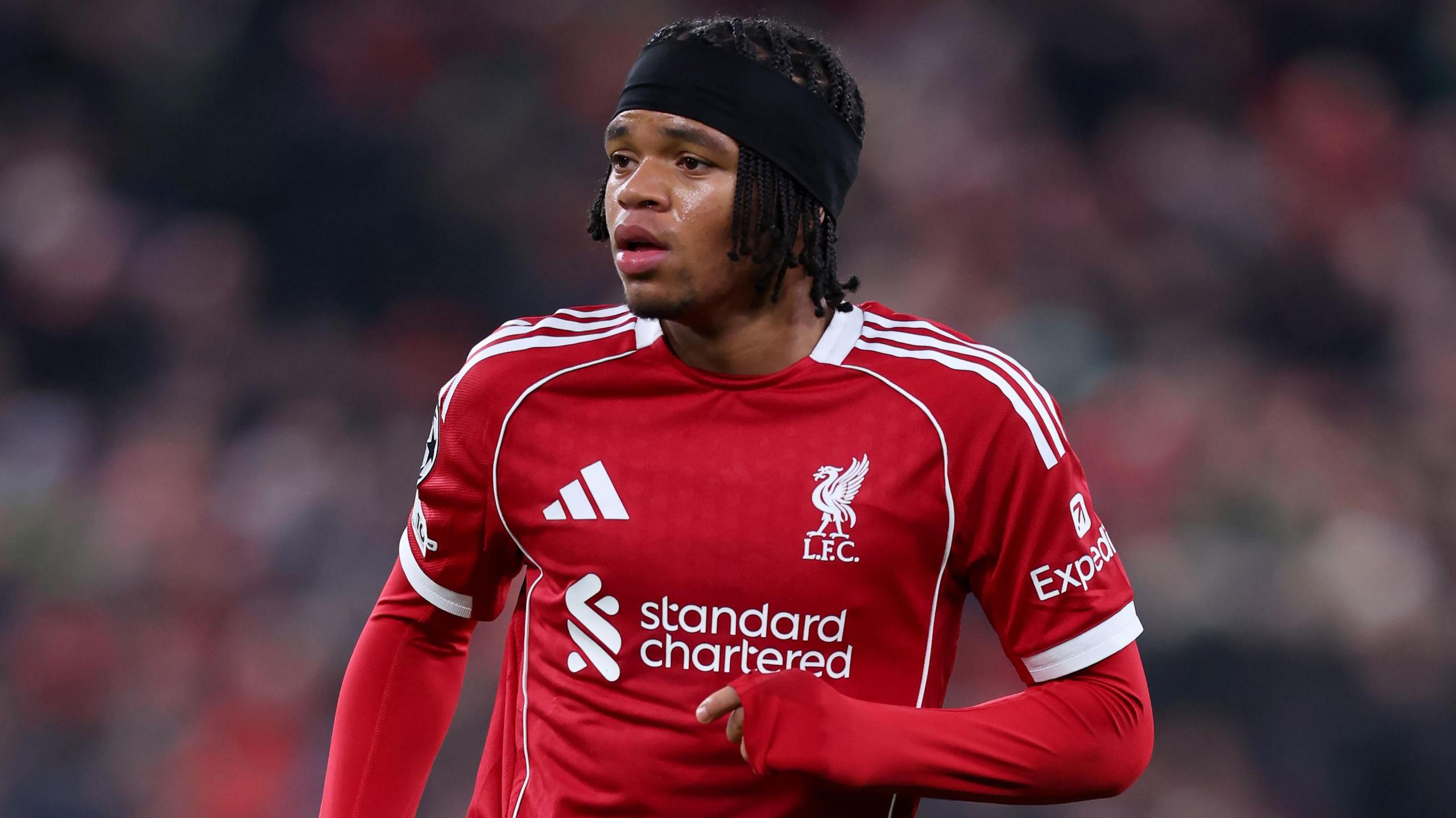 Liverpool winger Rio Ngumoha during a Champions League match