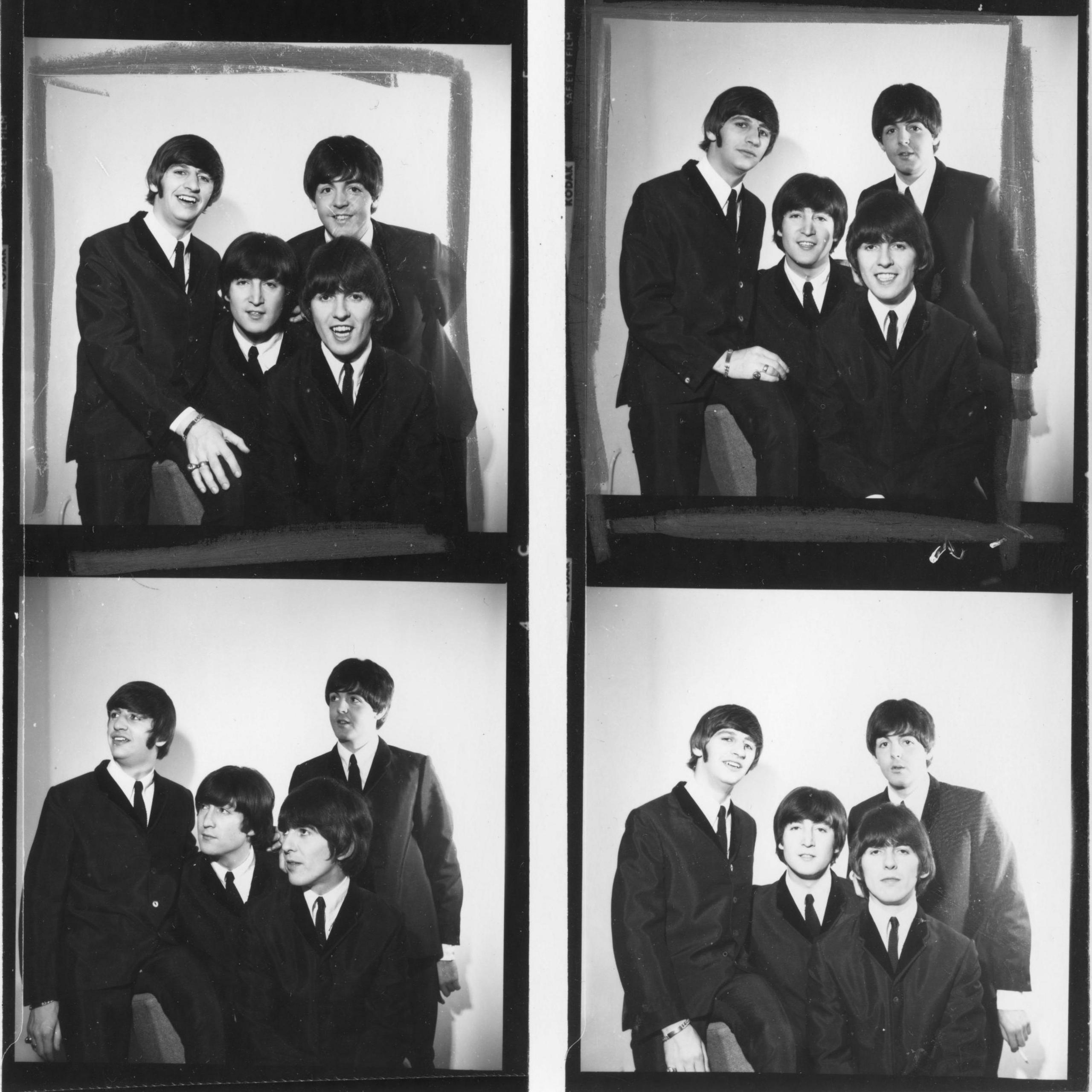 Series of 4 black and white images of The Beatles