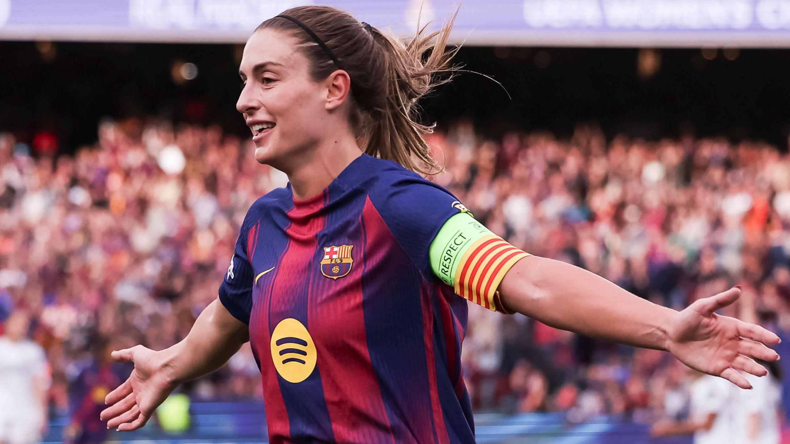 Alexia Putellas celebrates scoring for Barcelona against Real Madrid