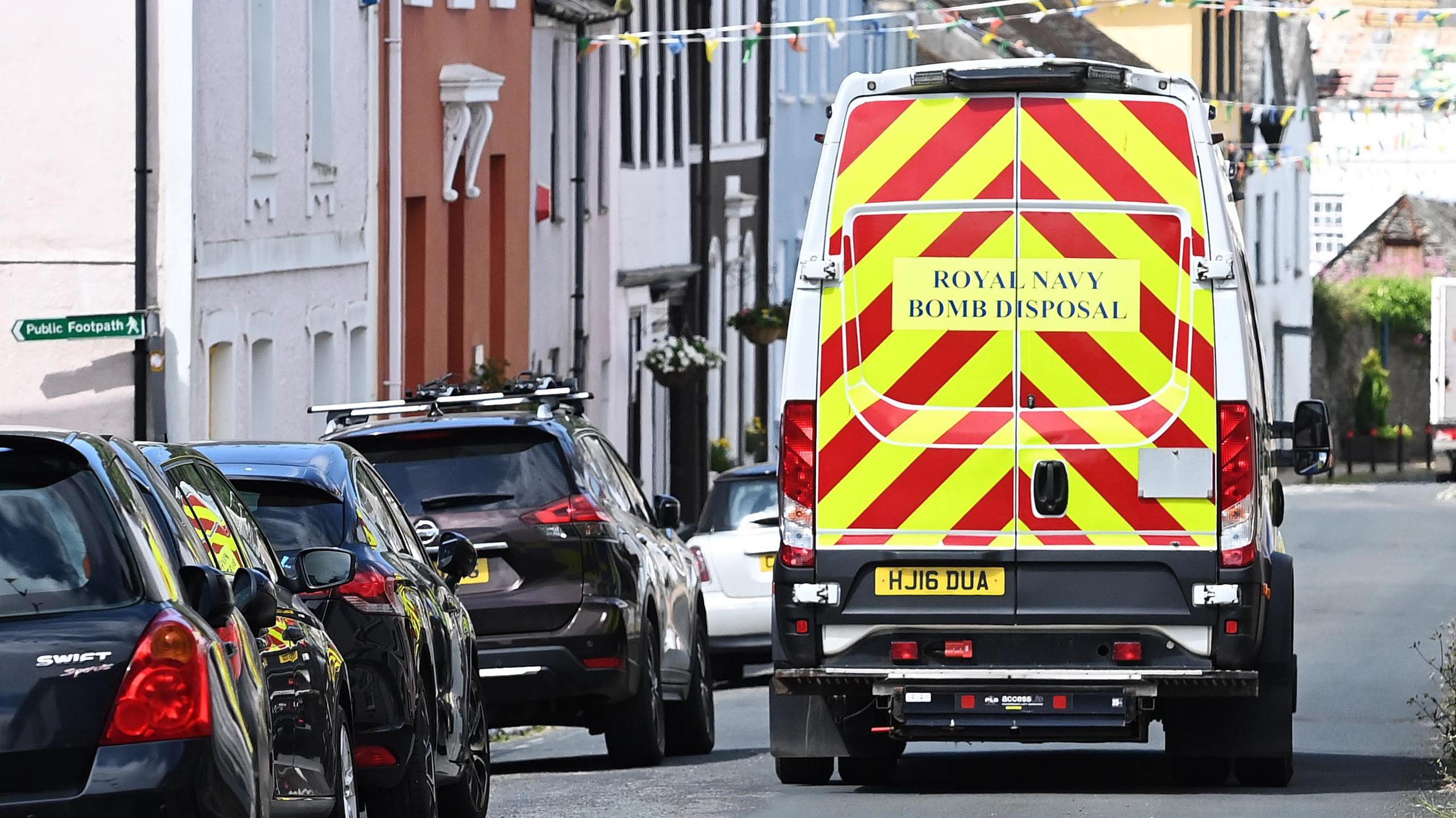 A Royal Navy Bomb Disposal vehicle on Fore Street