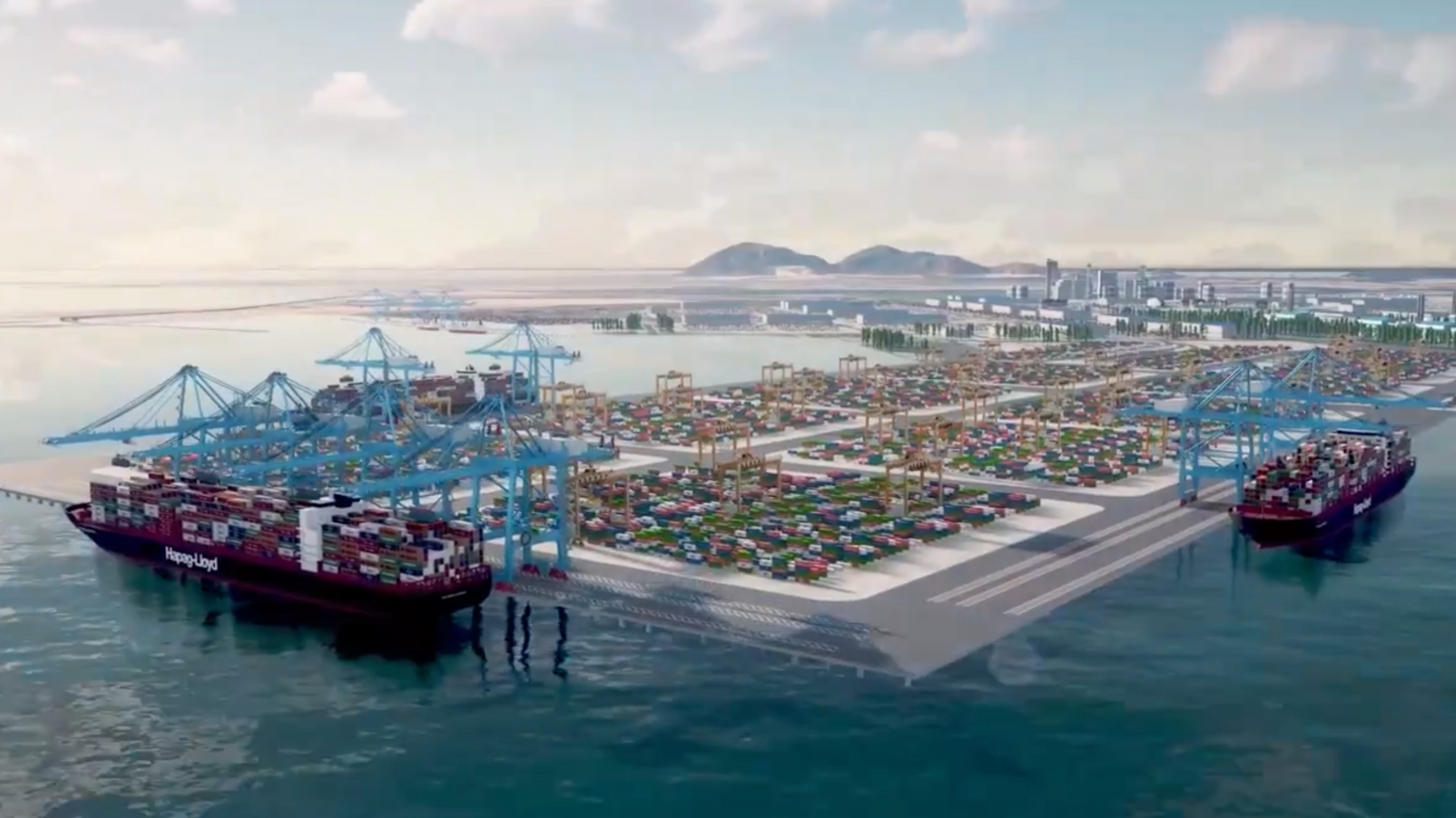 A screengrab from a shipping ministry video showing a 3D modelling of the proposed port