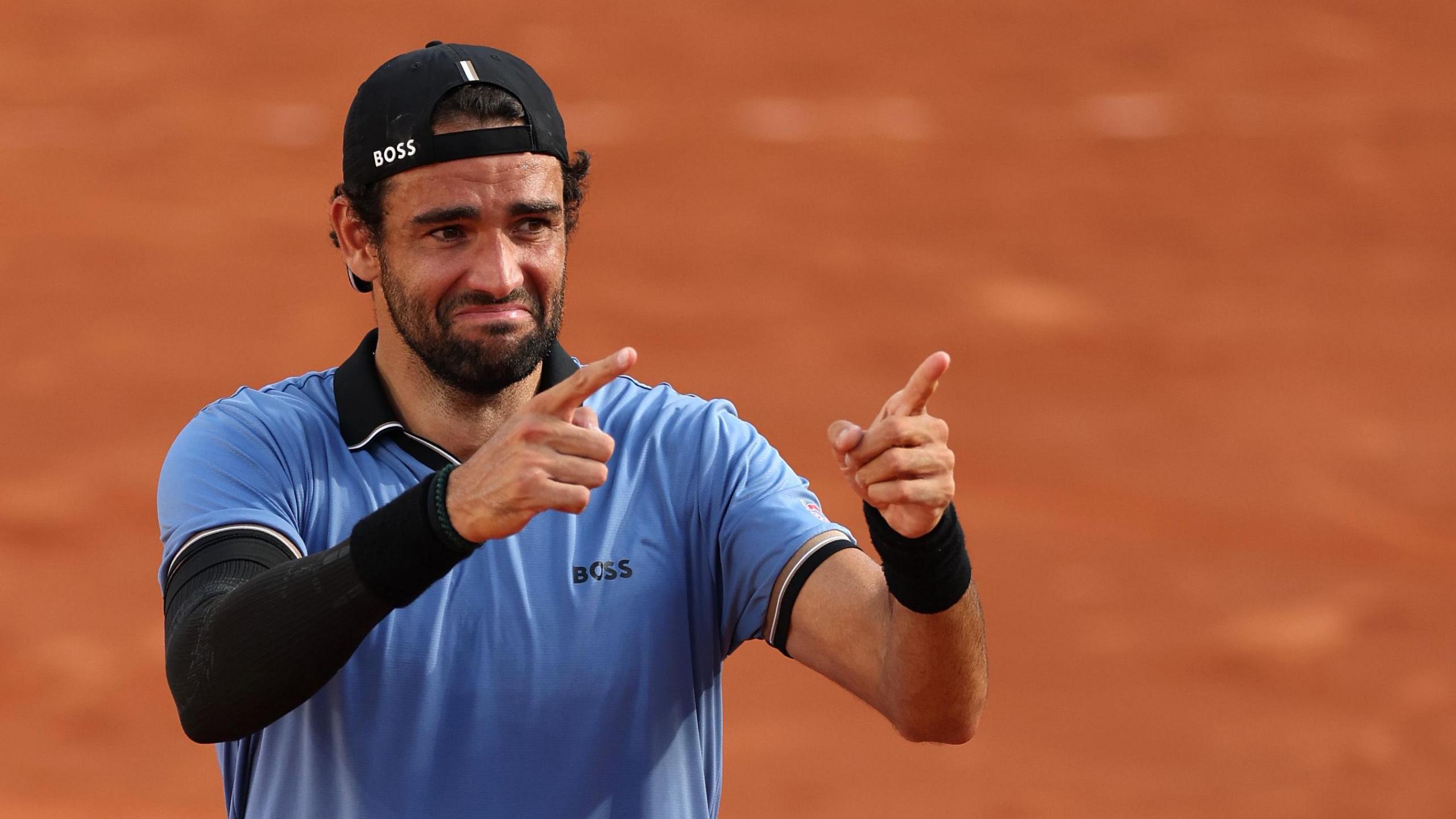 Matteo Berrettini celebrates at the 2026 French Open