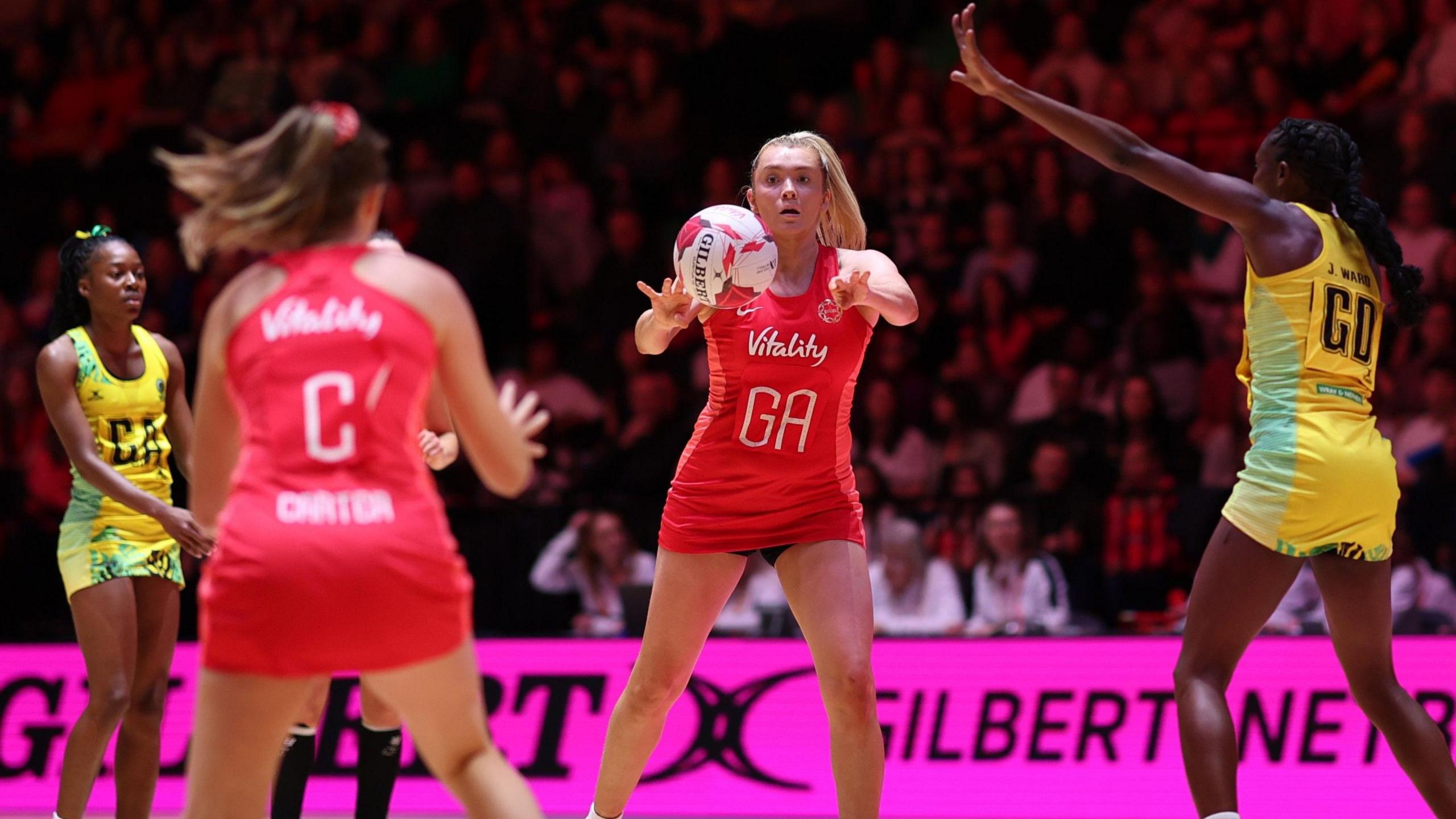 Helen Housby playing for England netball