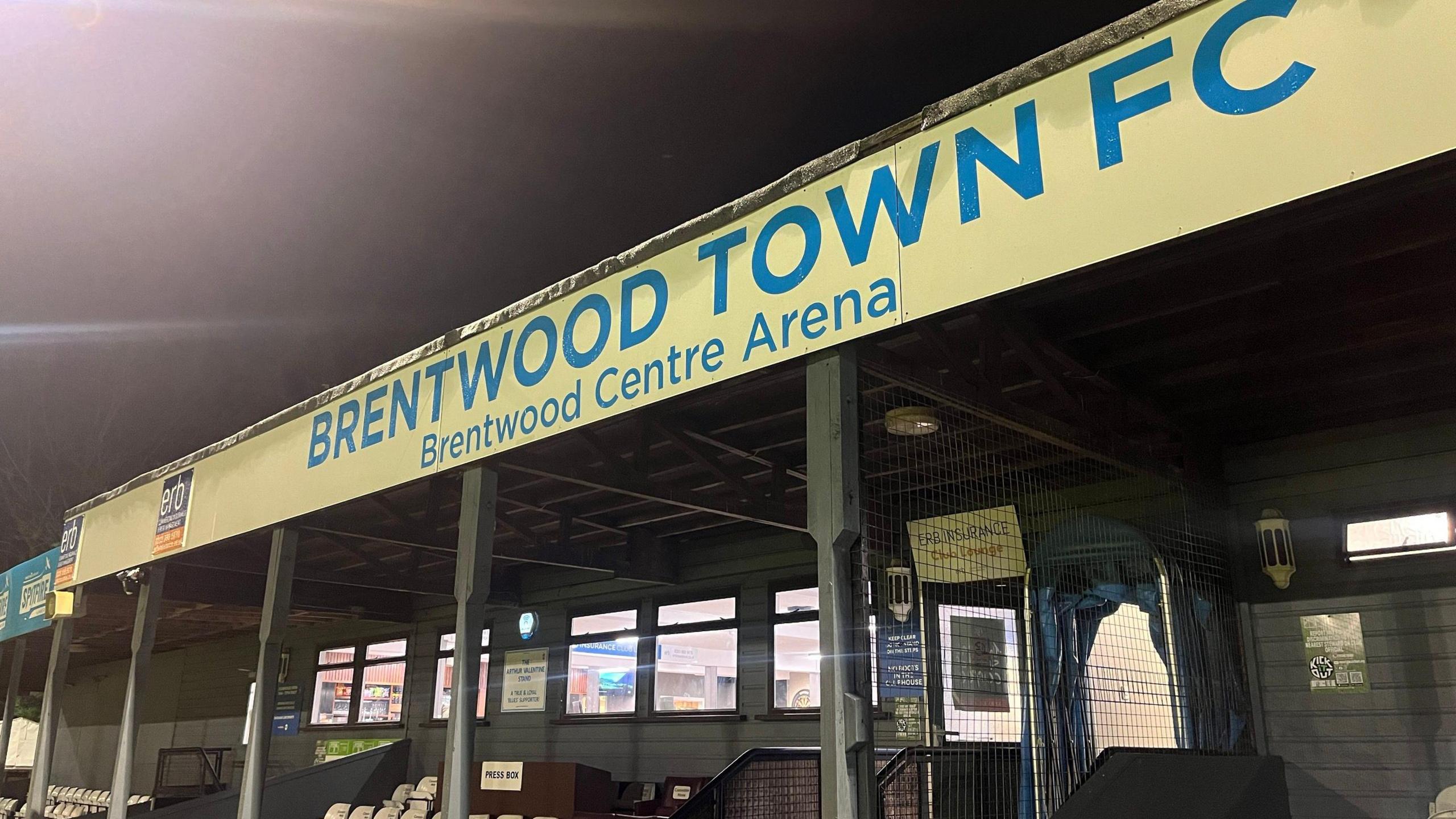 One of the stands at Brentwood Town's ground.