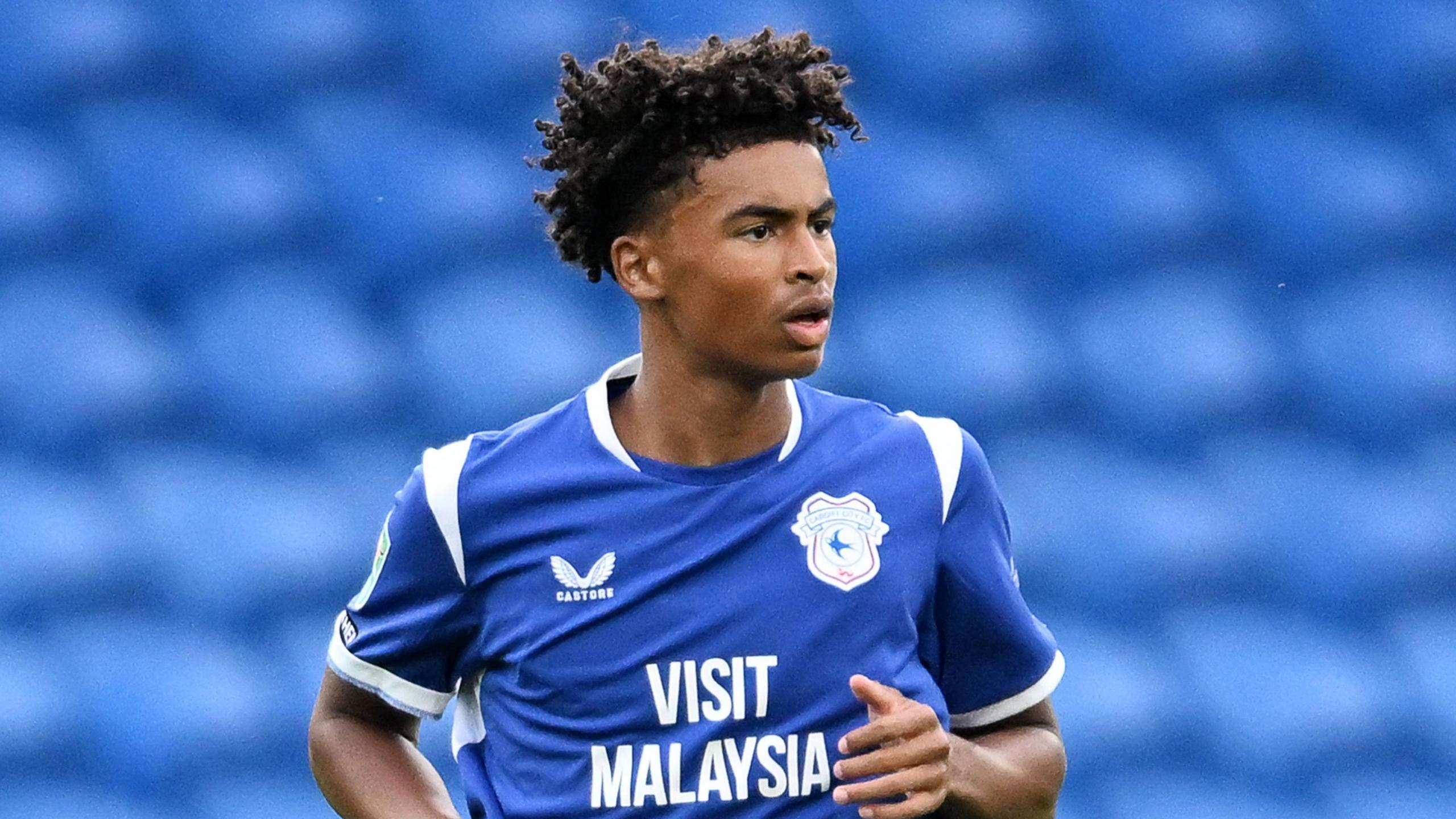 Noah Anyadike on debut for Cardiff against Norwich in the Carabao Cup.
