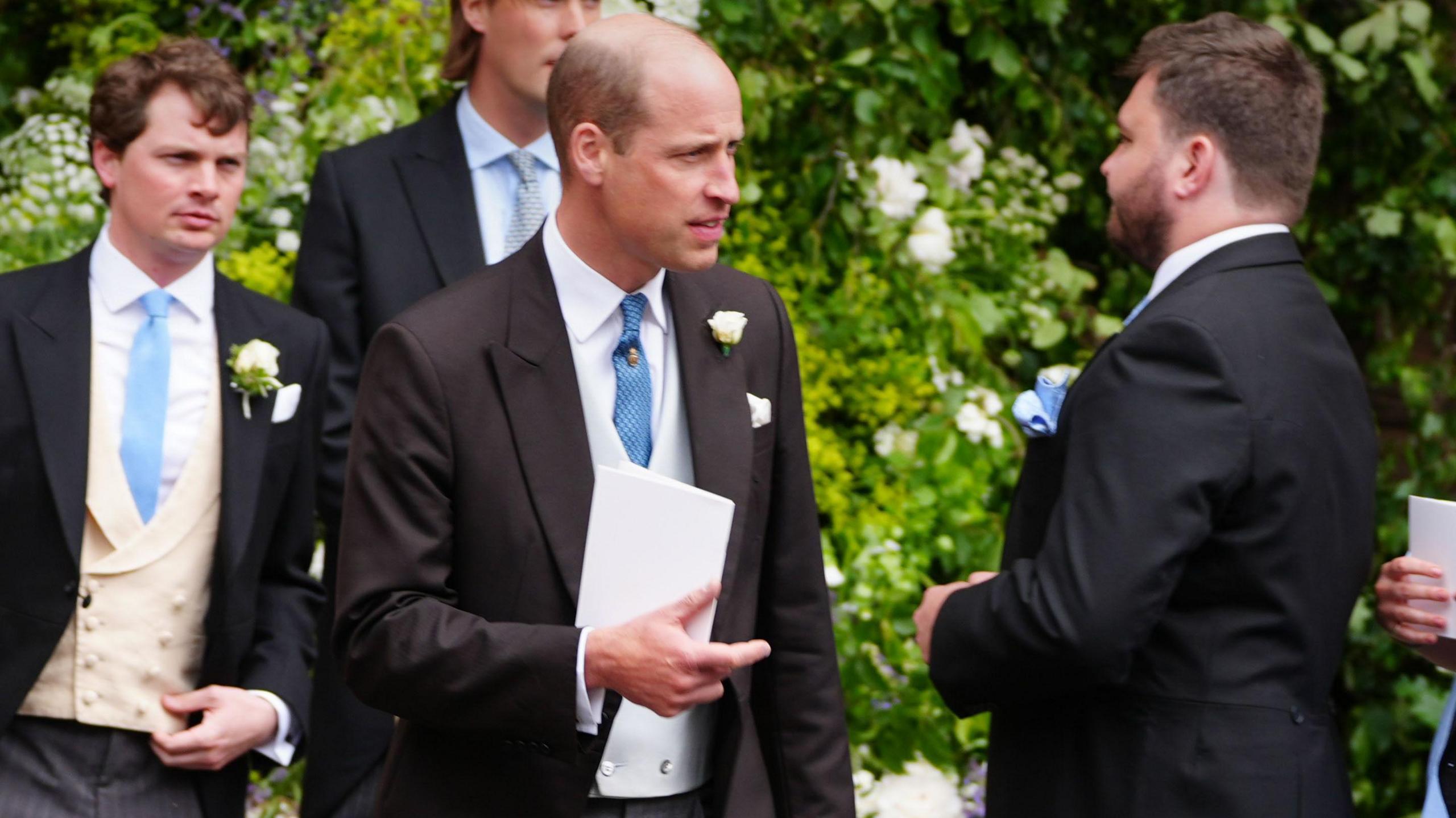 The Prince of Wales (centre) outside Chester Cathedral after the wedding of Olivia Henson and Hugh Grosvenor, the Duke of Westminster