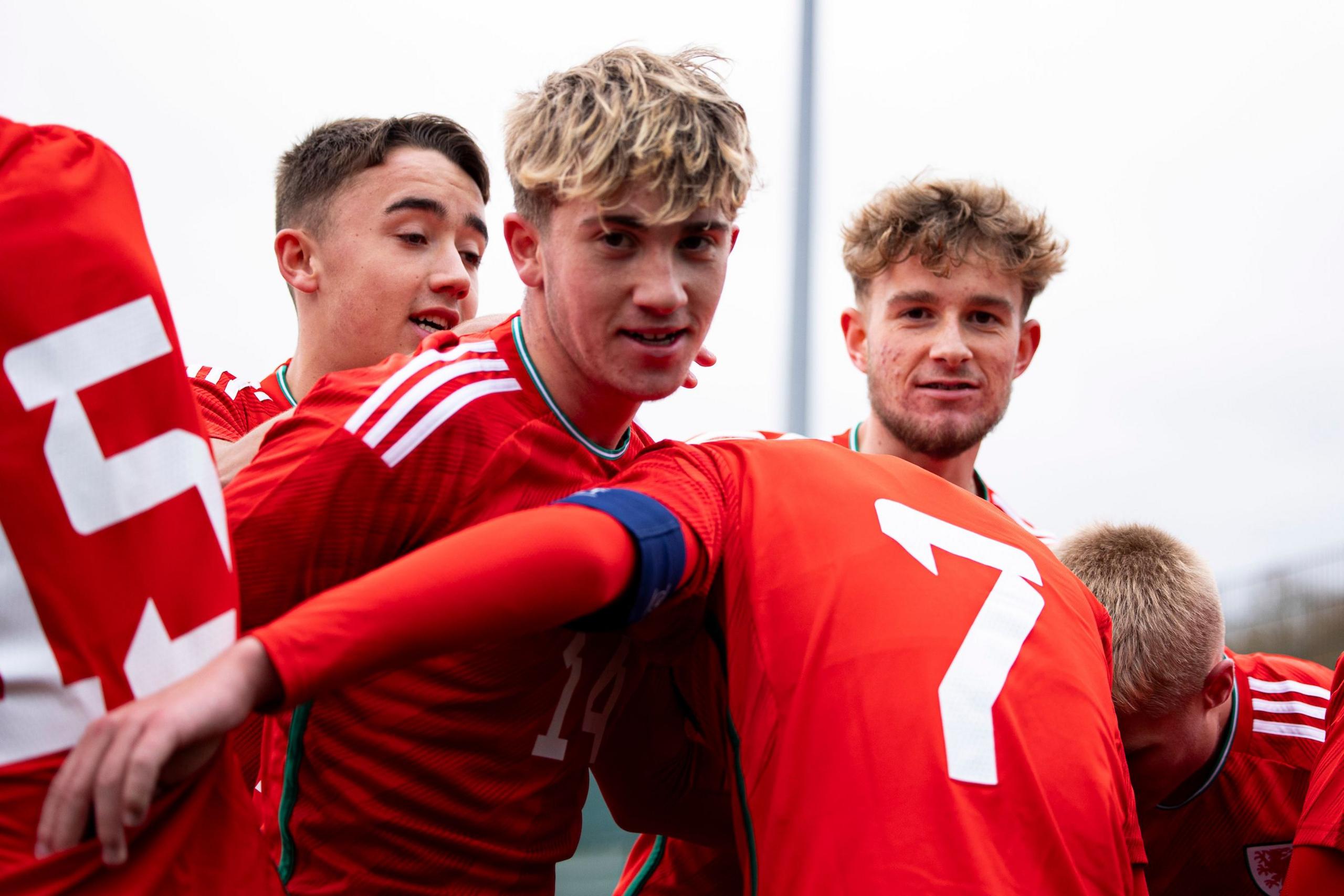 Oliver Bostock of Wales celebrates scoring his sides first goal against Gibraltar.