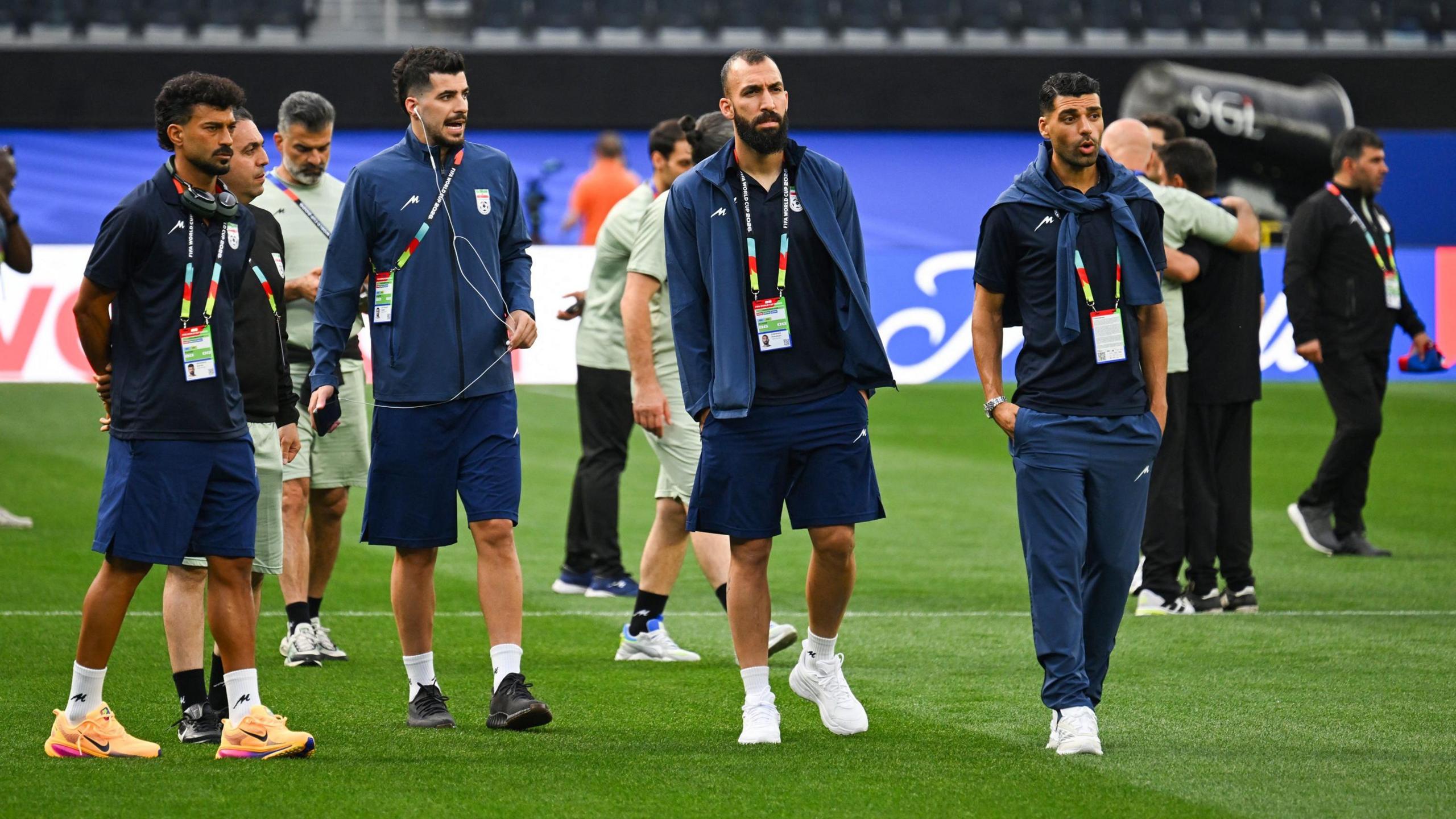 Iran players on the pitch in Los Angeles