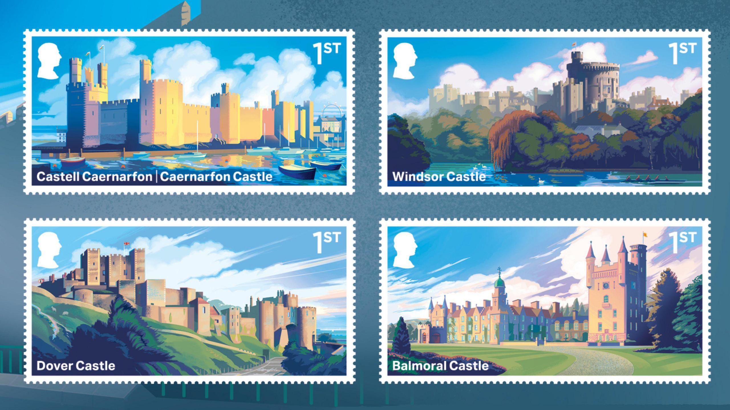 royal mail stamps featuring four royal castles