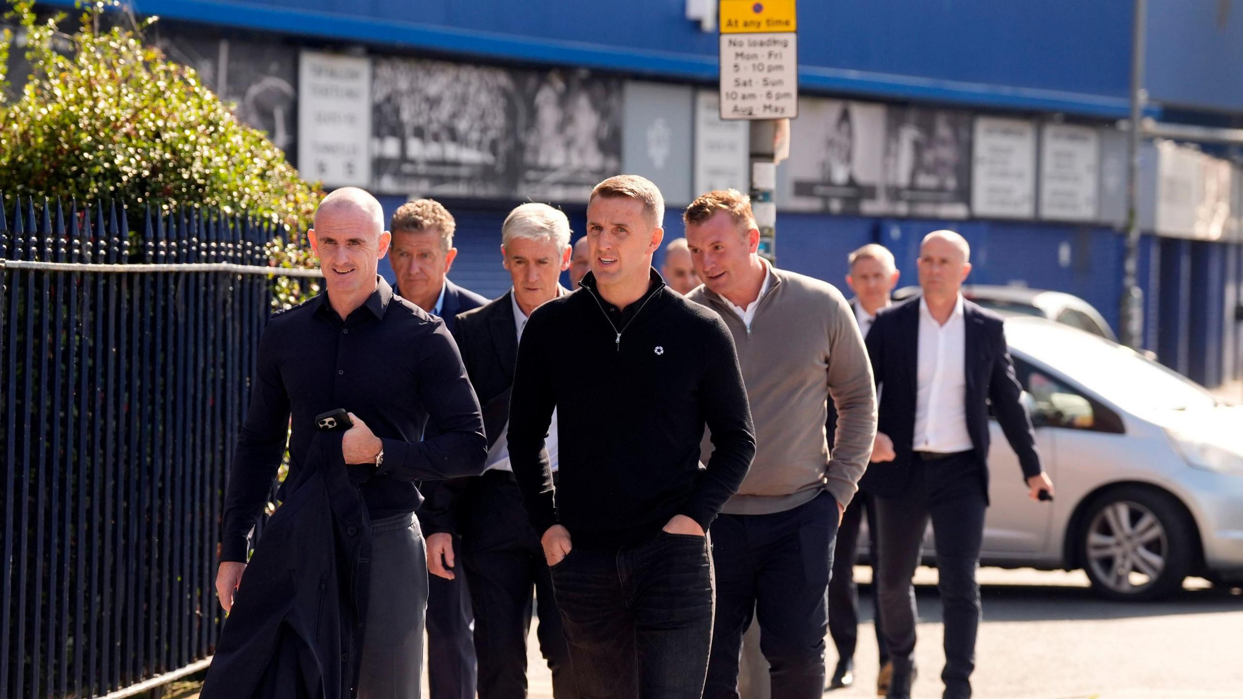 Former Everton player Francis Jeffers (left) arrives at the memorial 