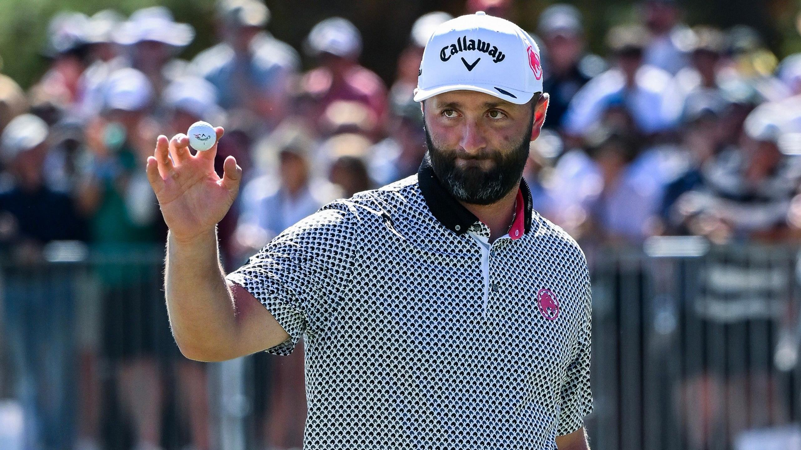 Jon Rahm of Legion XIII celebrates a birdie on day two of LIV Adelaide at The Grange Golf Club