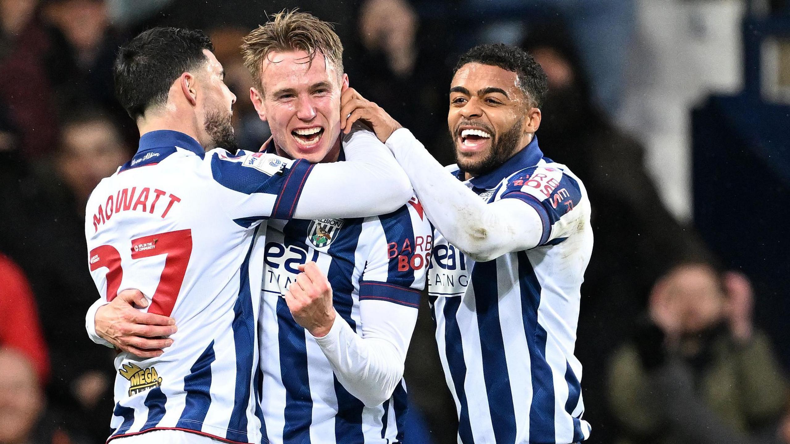 Torbjorn Heggem celebrates scoring for West Bromwich Albion with his team-mates