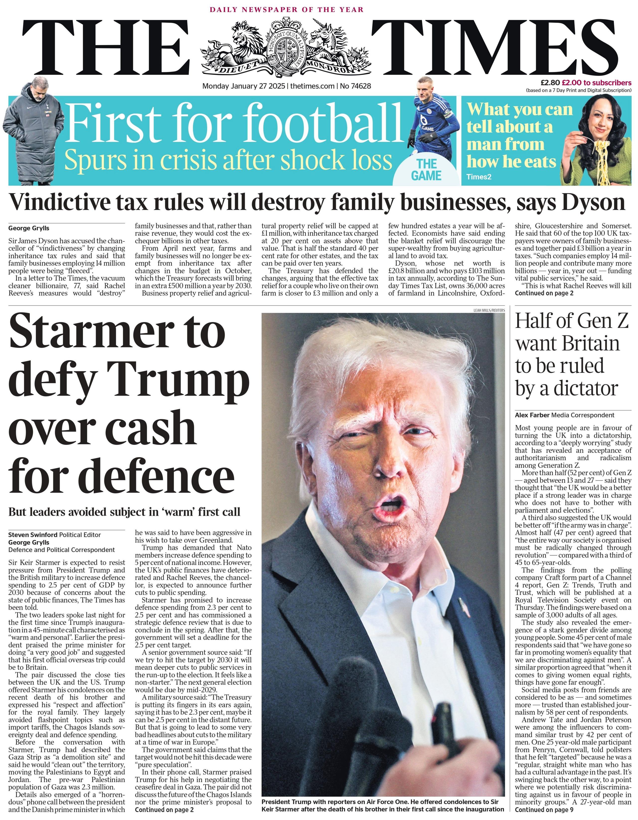 The Times: Starmer to defy Trump over cash for defence