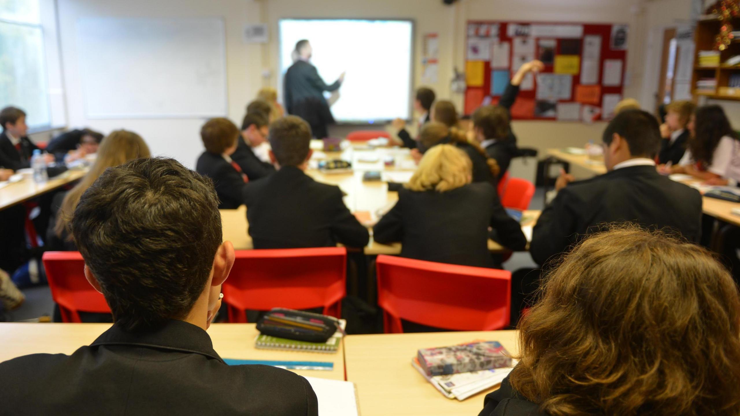 Children in a classroom facing the teacher