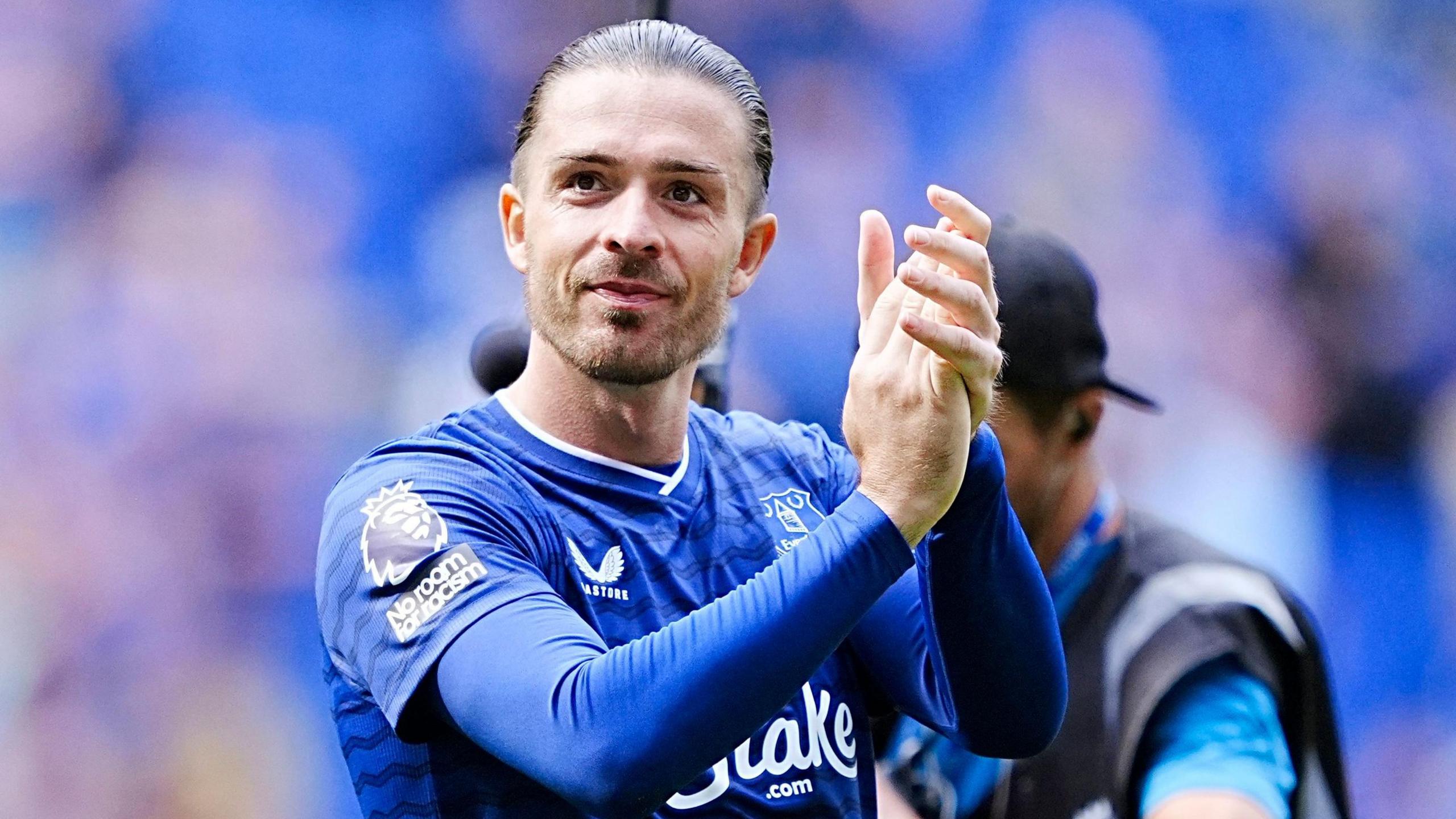 Jack Grealish applauds as he catches the eye for Everton in the 2-0 win against Brighton at Hill Dickinson Stadium