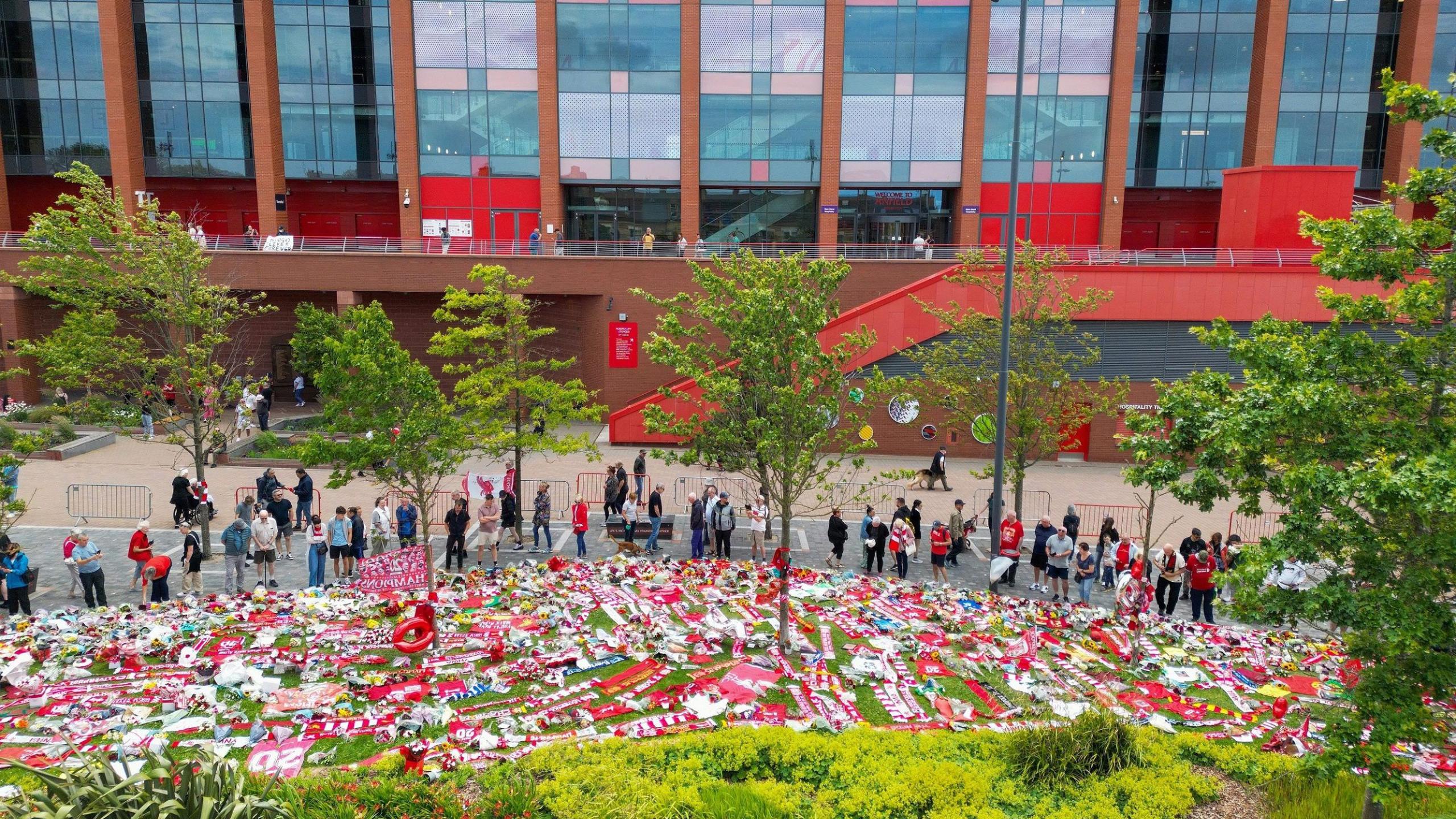 Fans have been laying tributes to Jota at Liverpool's Anfield stadium