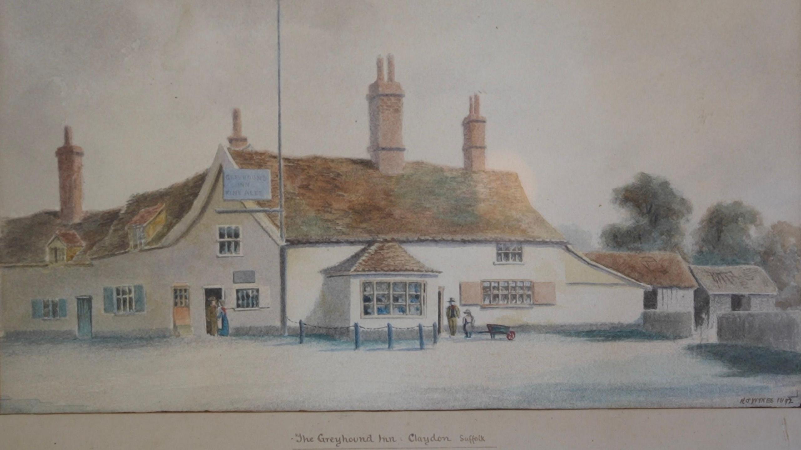 A picture of the painting of the Greyhound pub in Claydon