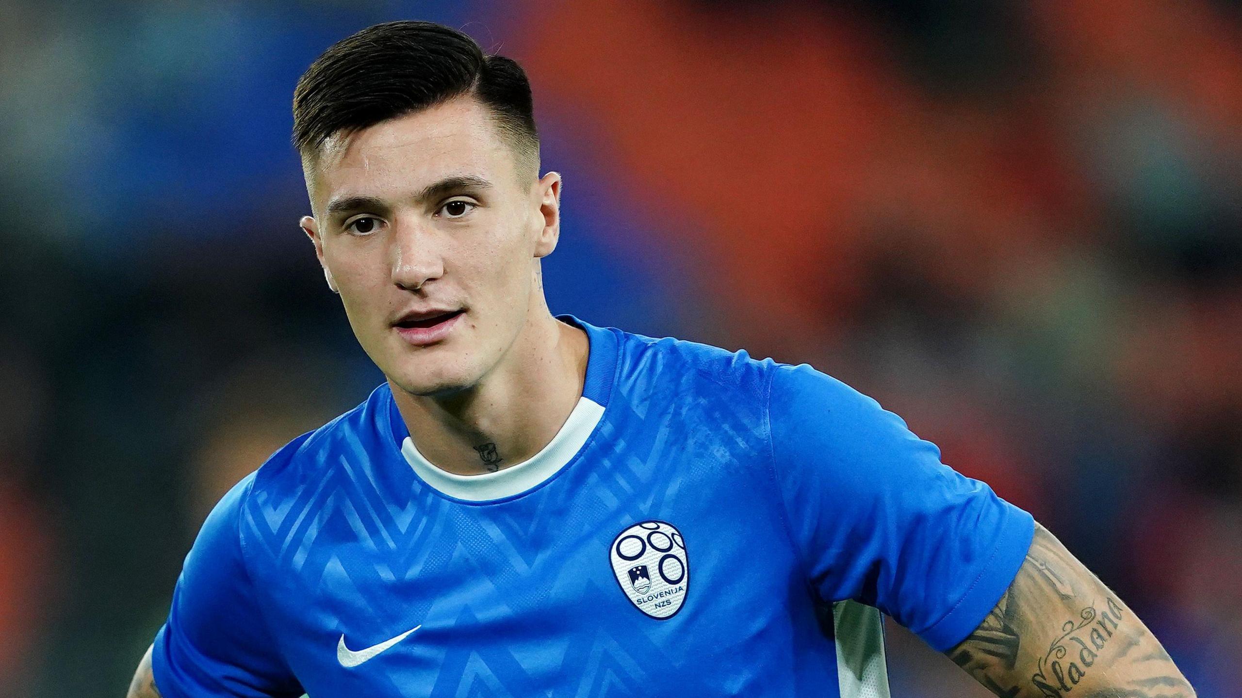Benjamin Sesko playing for Slovenia successful World Cup qualifying match