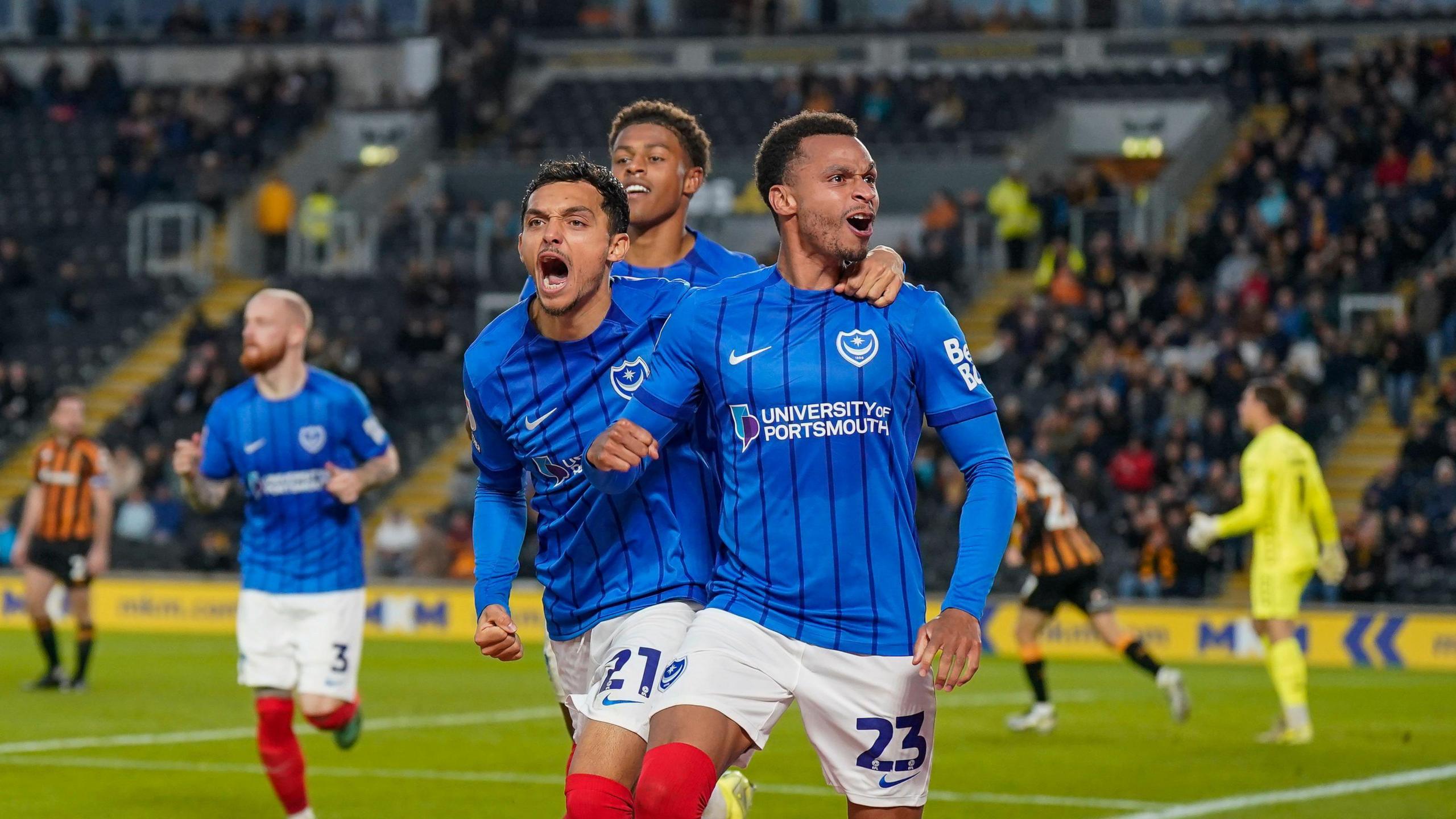 Portsmouth winger Josh Murphy celebrates his equaliser 