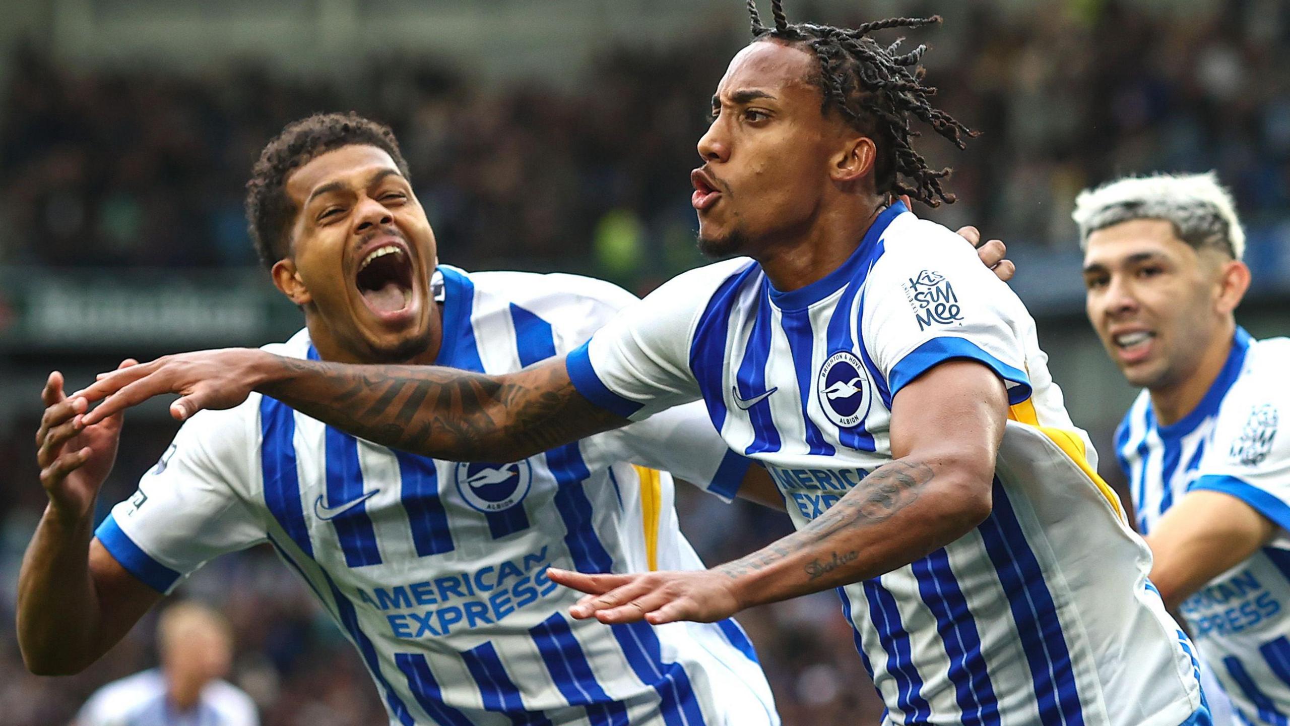 Joao Pedro celebrates scoring Brighton's winner against Manchester United