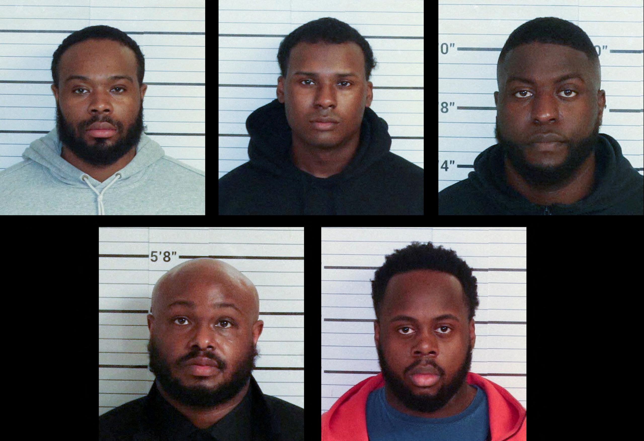 A combination photo of mugshots shows the Memphis police officers charged with second-degree murder in the death of Tyre Nichol