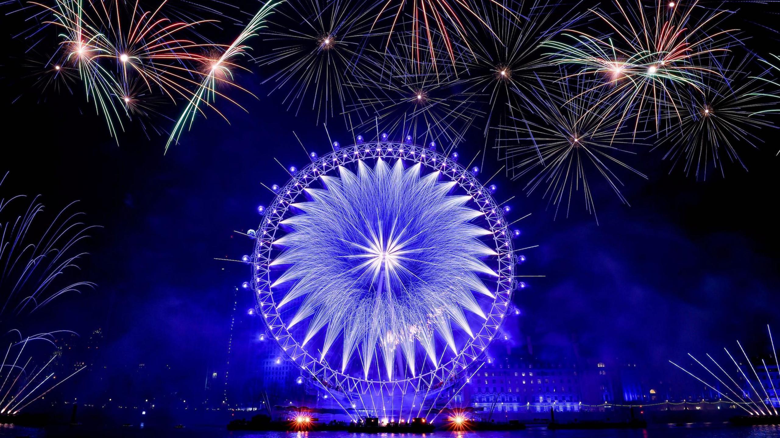 The London Eye at the centre of London's New Year's Eve fireworks display