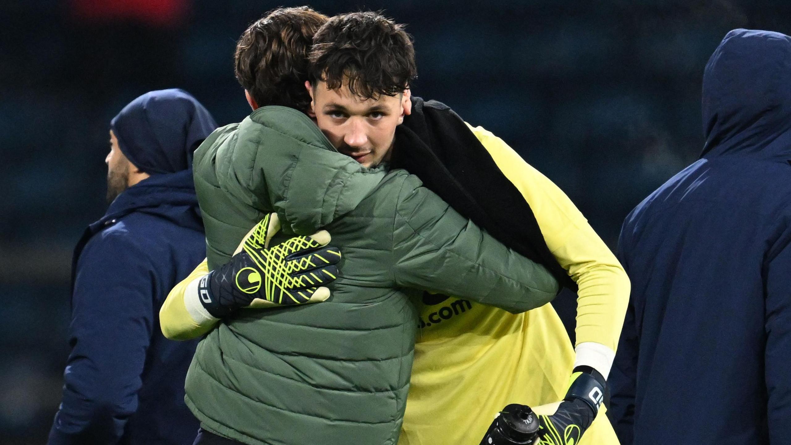 Scott Parker hugs goalkeeper James Trafford