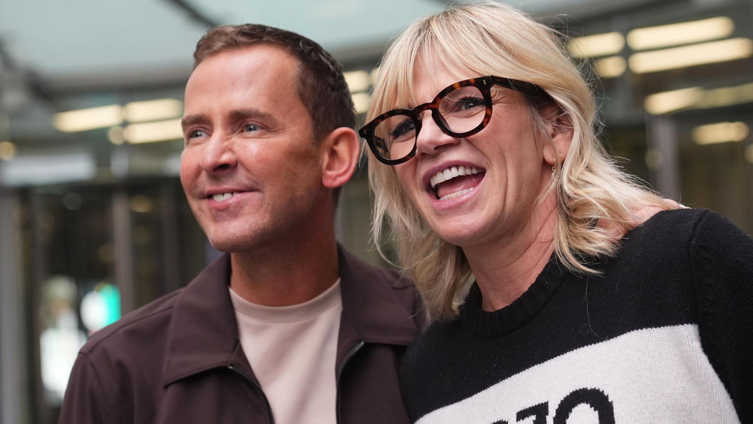 Scott Mills and Zoe Ball outside New Broadcasting House