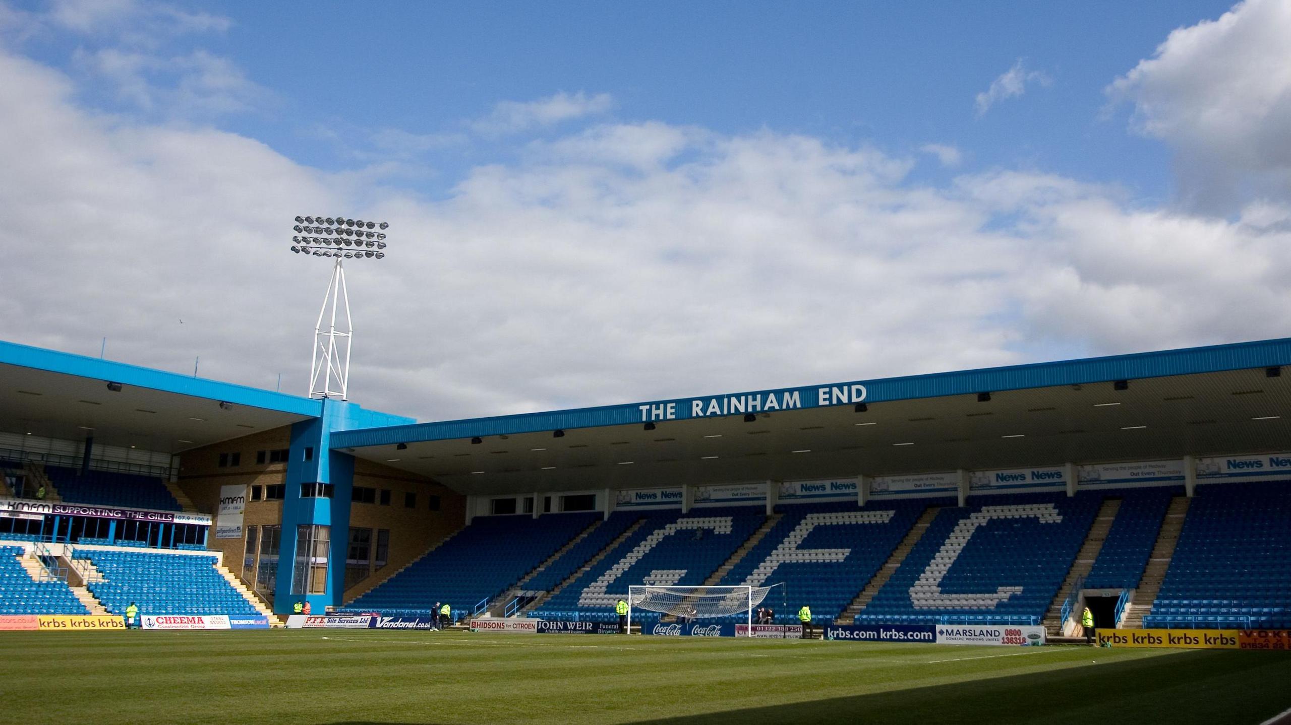 The Rainham End of Priestfield Stadium in Gillingham, Kent