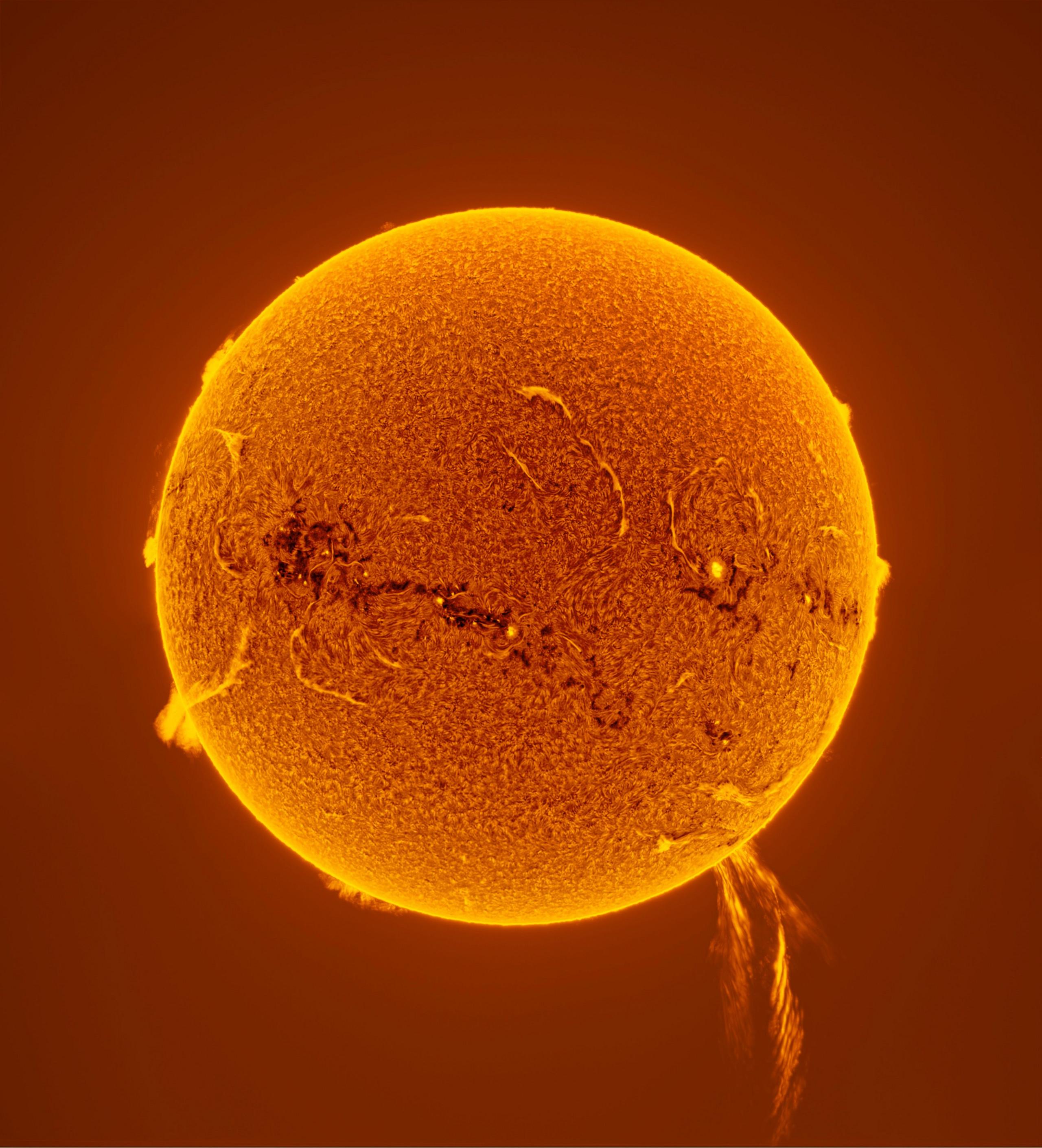 A solar prominence eruption on the surface of the Sun.