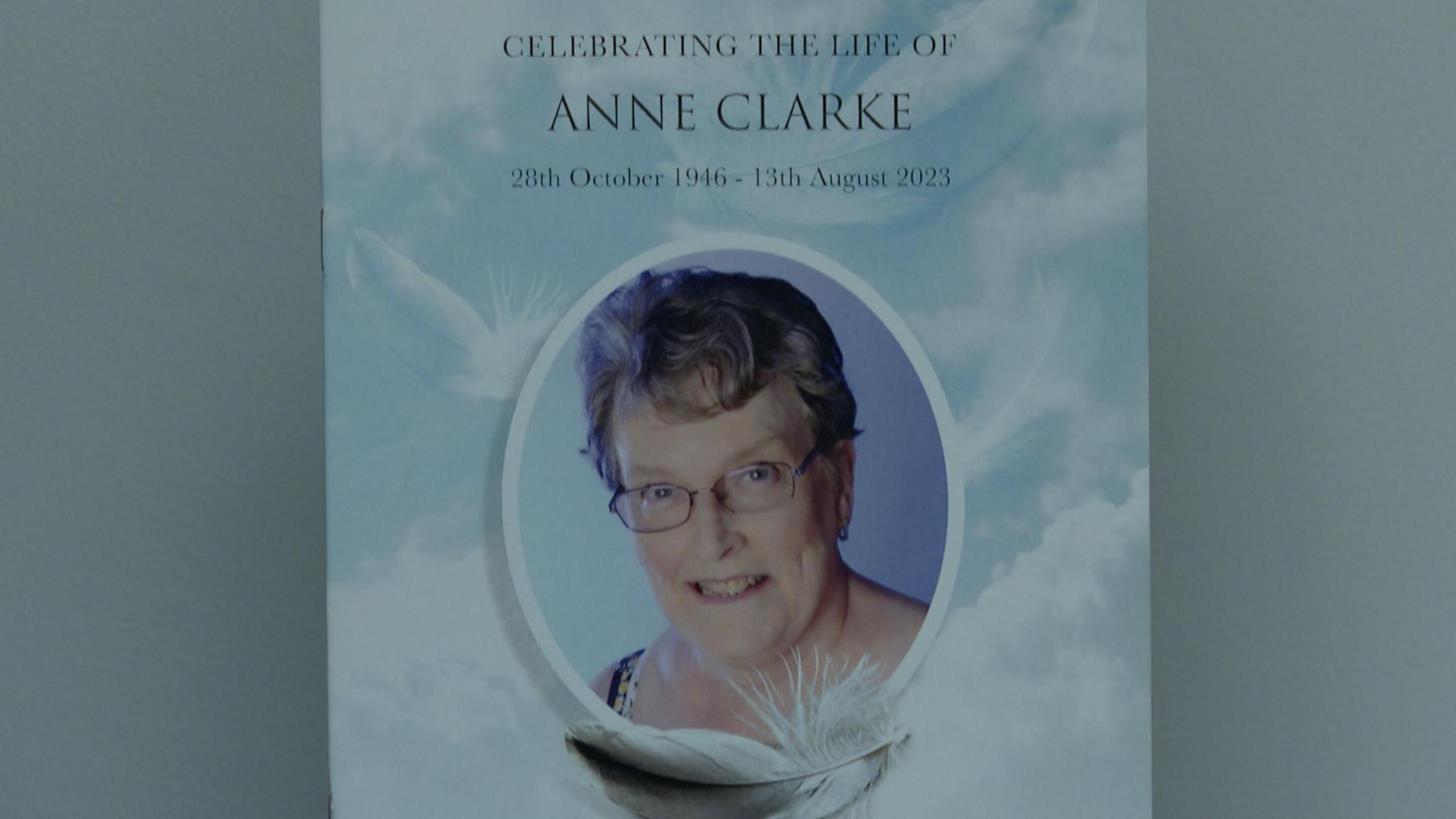 Image of the order of service for Anne Clarke's funeral