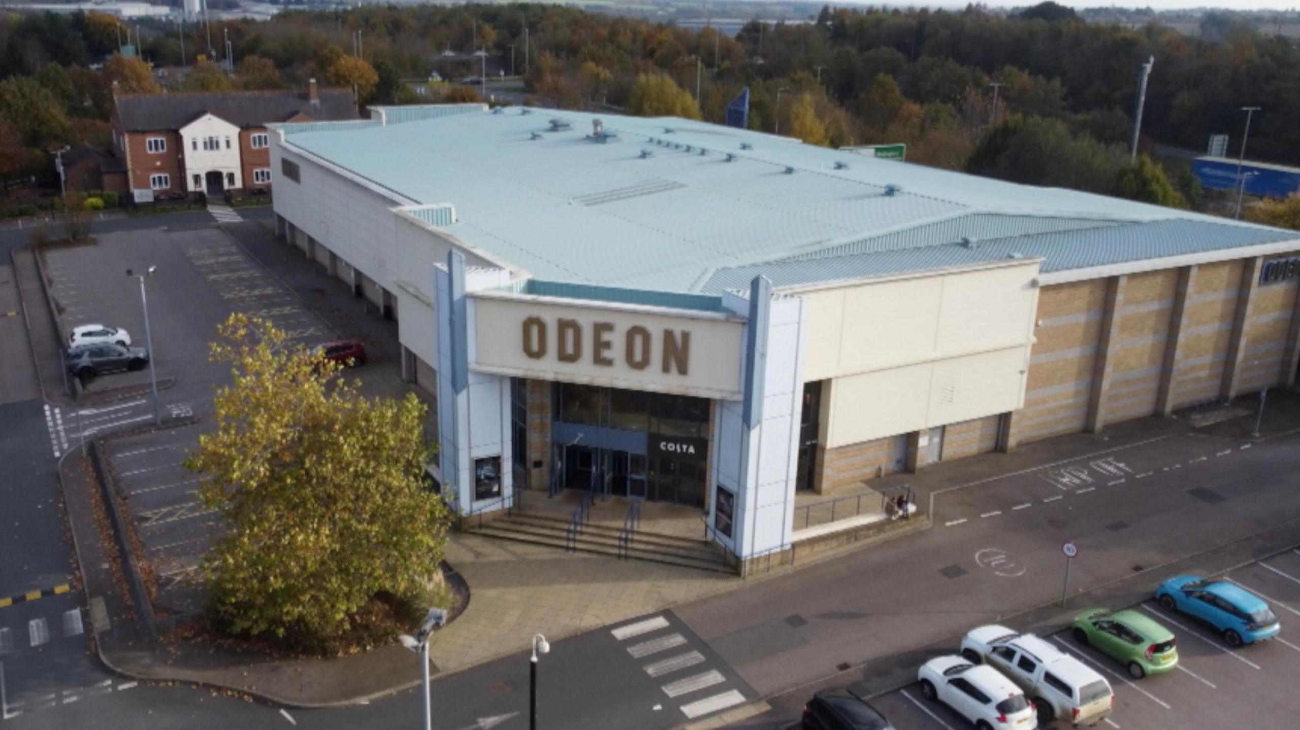 A drone shot of the Odeon cinema and its car park in Kettering