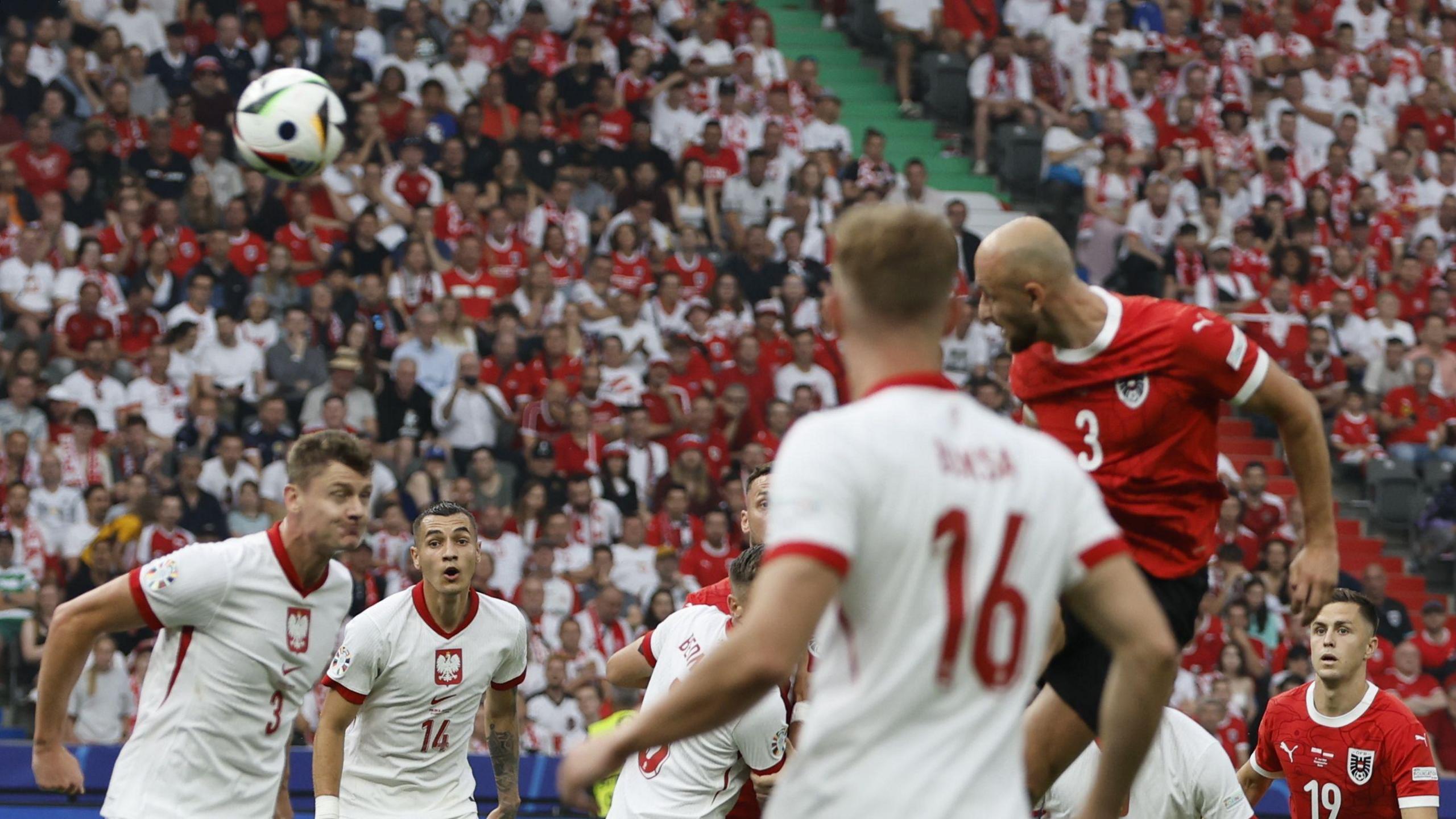 Gernot Trauner scores for Austria against Poland