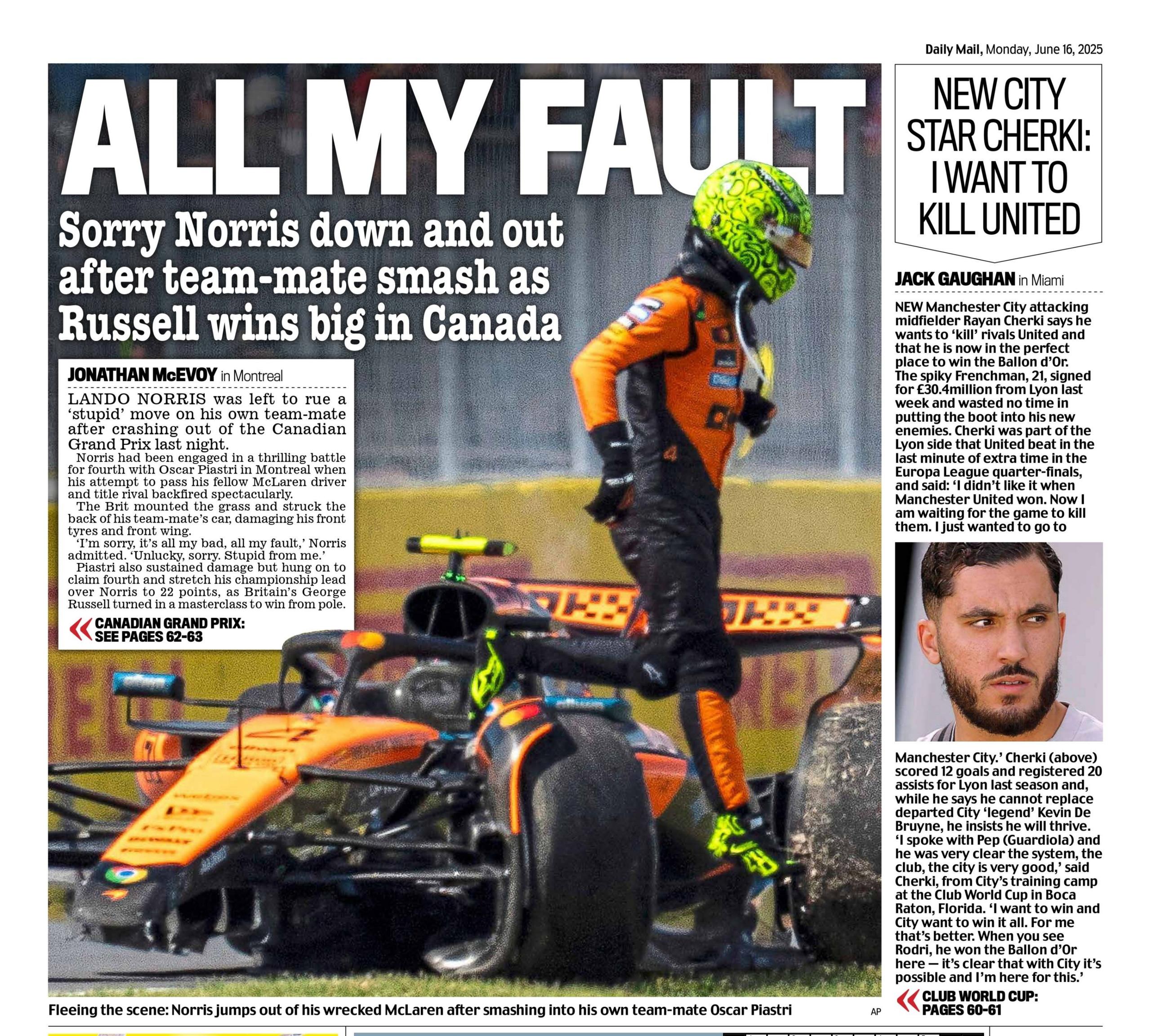Monday's Daily Mail back page
