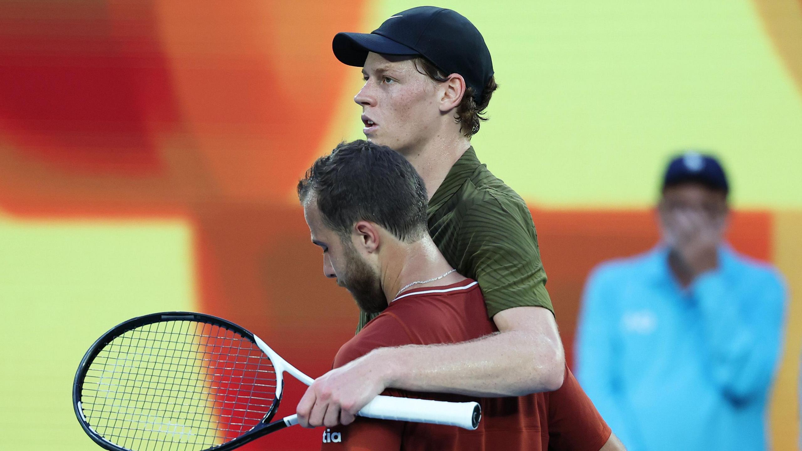 Jannik Sinner consoles Hugo Gaston following his retirement in their first-round match