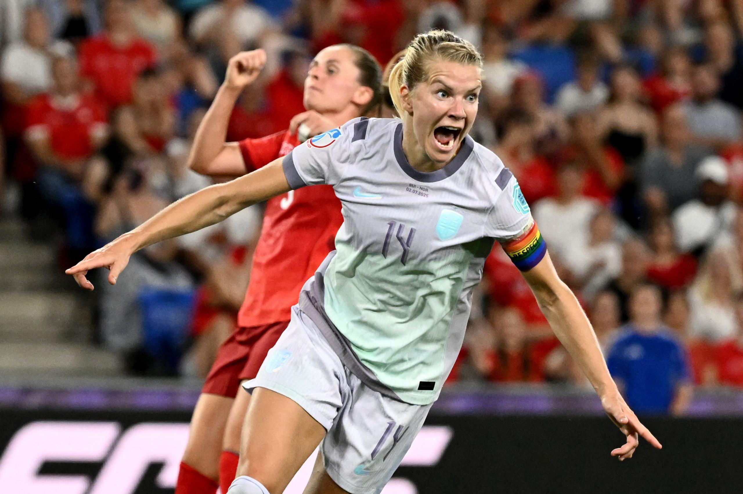 Norway's Ada Hegerberg reacts after scoring a goal against Switzerland. Photo by Sebastien Bozon 