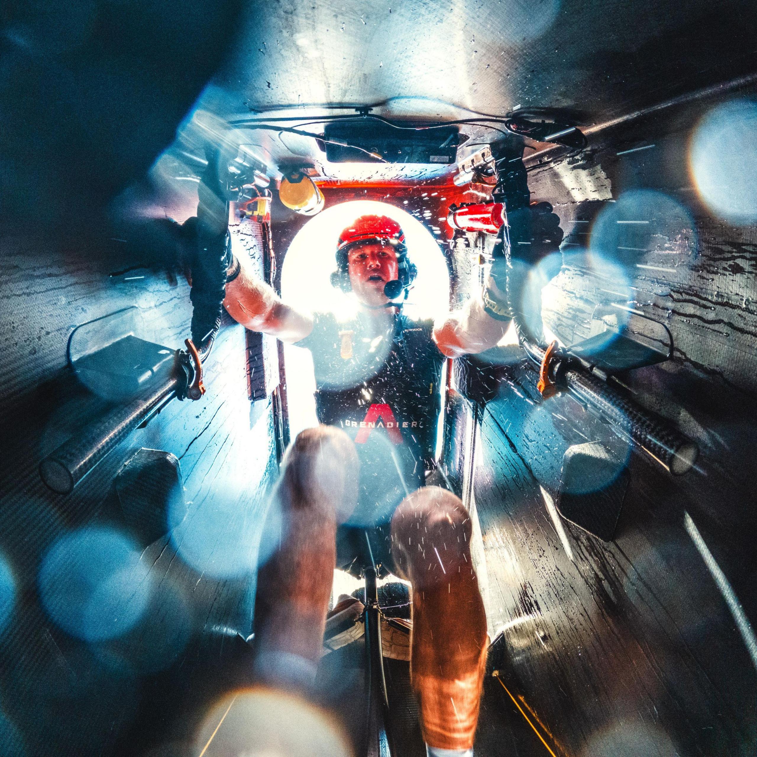 An Ineos cyclor in action onboard shot from below